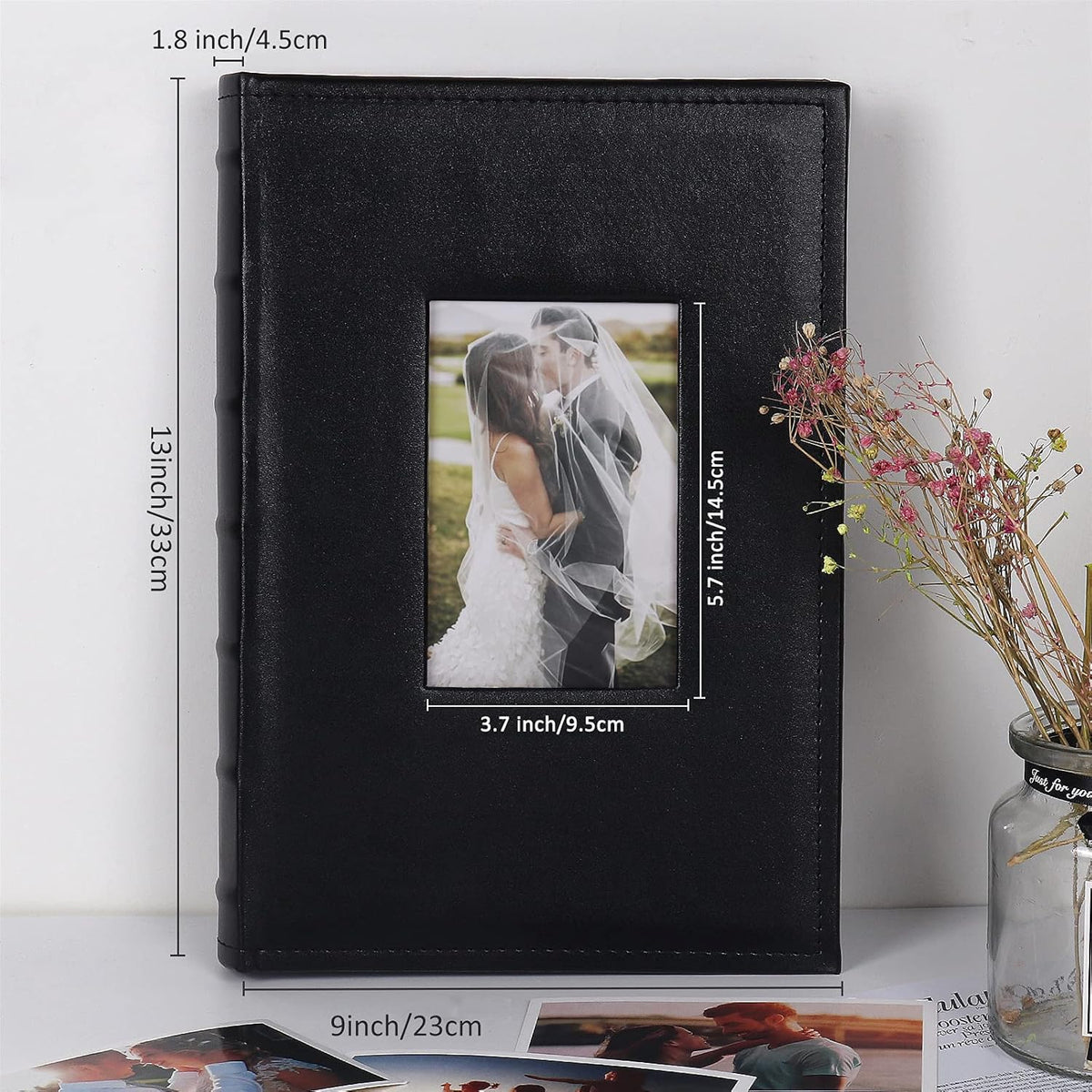 RECUTMS Photo Picture Album 4x6 300 Photos,Small Capacity Premium Leather Cover Wedding Family Photo Albums with Writing Space Holds 300 Horizontal Photos(Black)