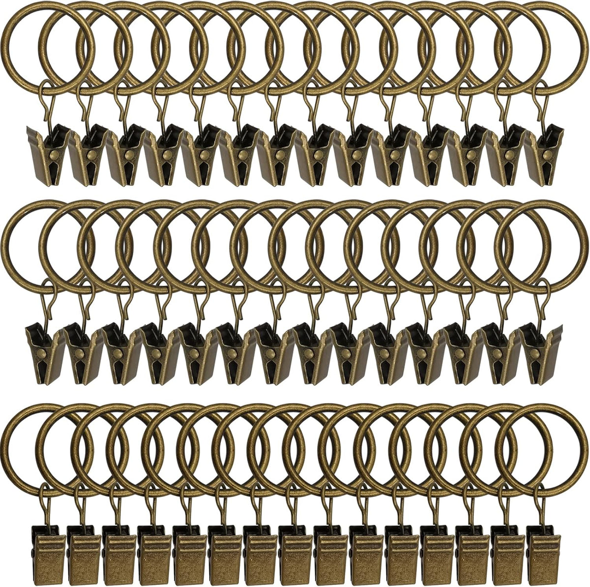 44 Pack Bronze Curtain Rings with Clips, Curtain Hooks Hangers Clip Rings for Hanging Drapes Bows Hat, Drapery Rings 1 in I D, Fits up to 5/8 in Diameter Curtain Rod.