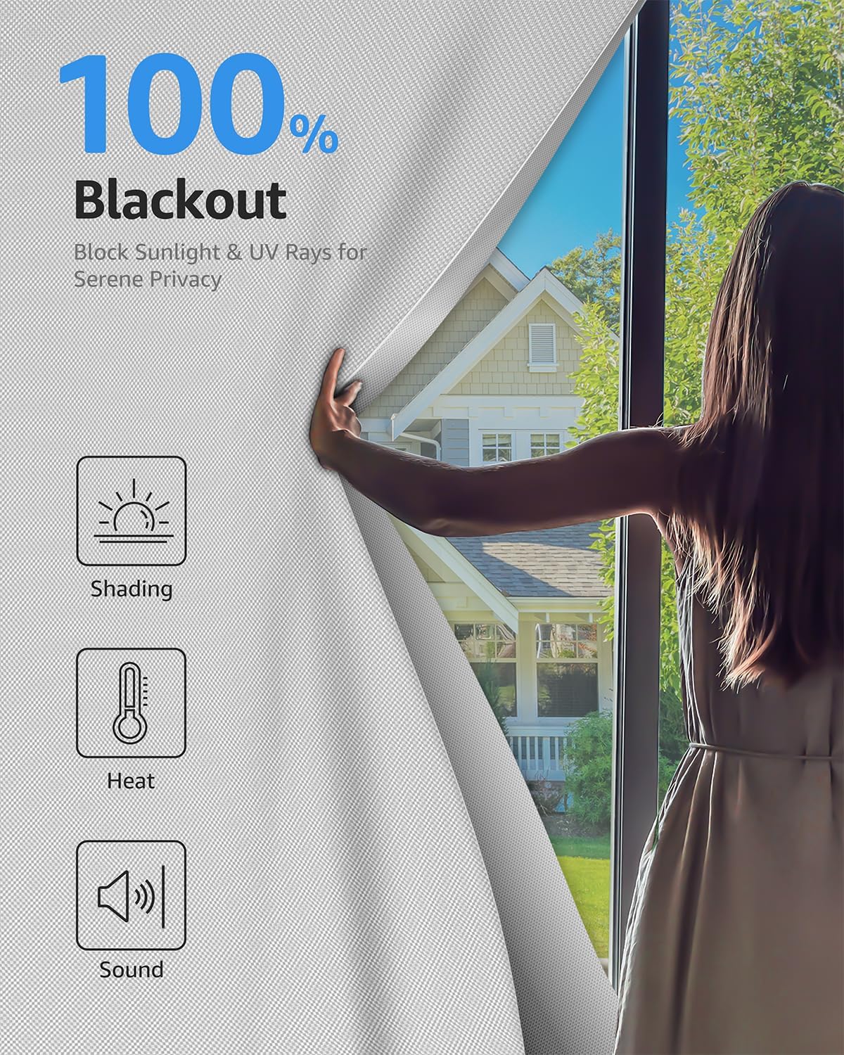 Sumobaby Blackout Curtains Portable 42"x60",No Drill Black Out Window Cover with Heat-Resistant Hook&Loop Tapes,100% Blackout Shades,Thermal Insulated Window Blinds for Home,Nursery(1 Panel,White)