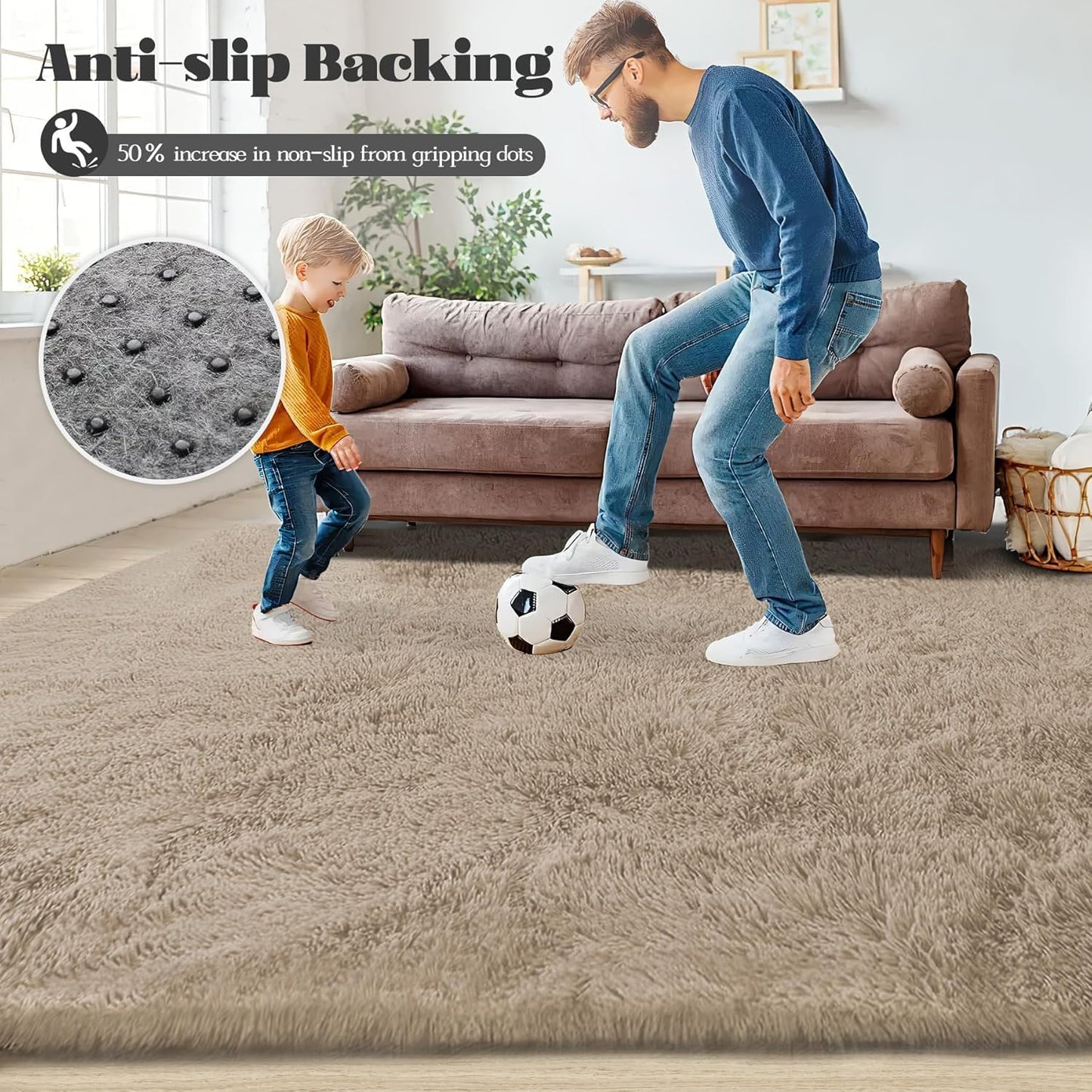 4x6 Area Rug for Living Room: Fluffy Shag Soft Washable Rugs Fuzzy Plush Indoor Carpet for Bedroom Nursery Playroom Dorm Kids Girls Boys Room (Camel, 4'x6')