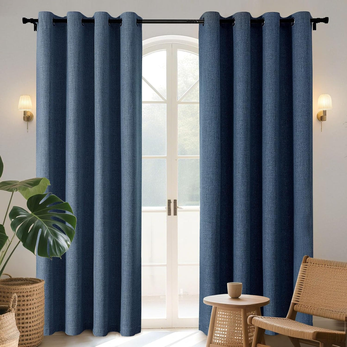 Joydeco Blackout Curtains 72 Inches Long 2 Panels Burg, Room Darkening Curtains for Bedroom, 100% Black Out Textured Thermal Drapes Privacy Protection 2 Panels Set(W52 x L72 Inch, Navy Blue)