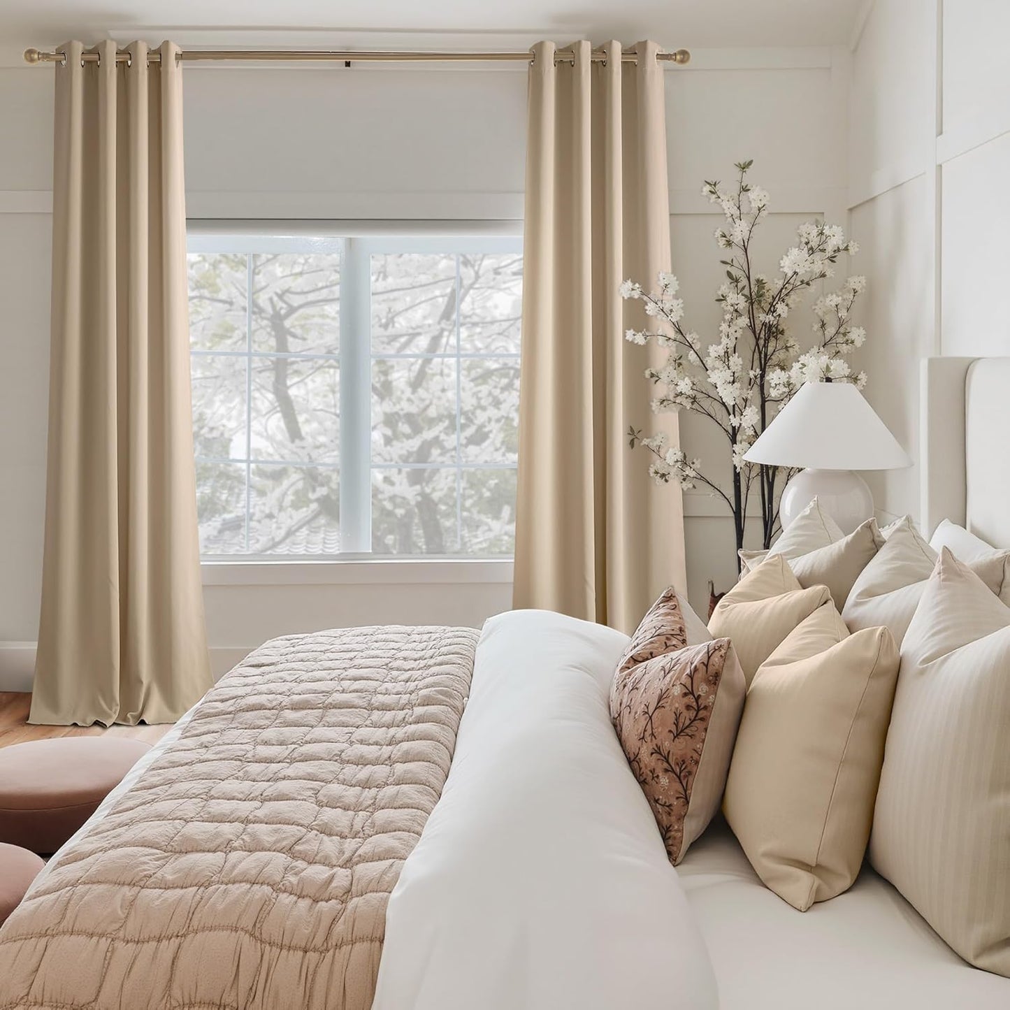 NICETOWN Biscotti Beige Blackout Curtains 108 Inches Long, Thermal Insulated 2 Panels Set, W52 Soundproof Light Blocking Drapes for Living Room, Bedroom, Window, Girls Room, W52 x L108