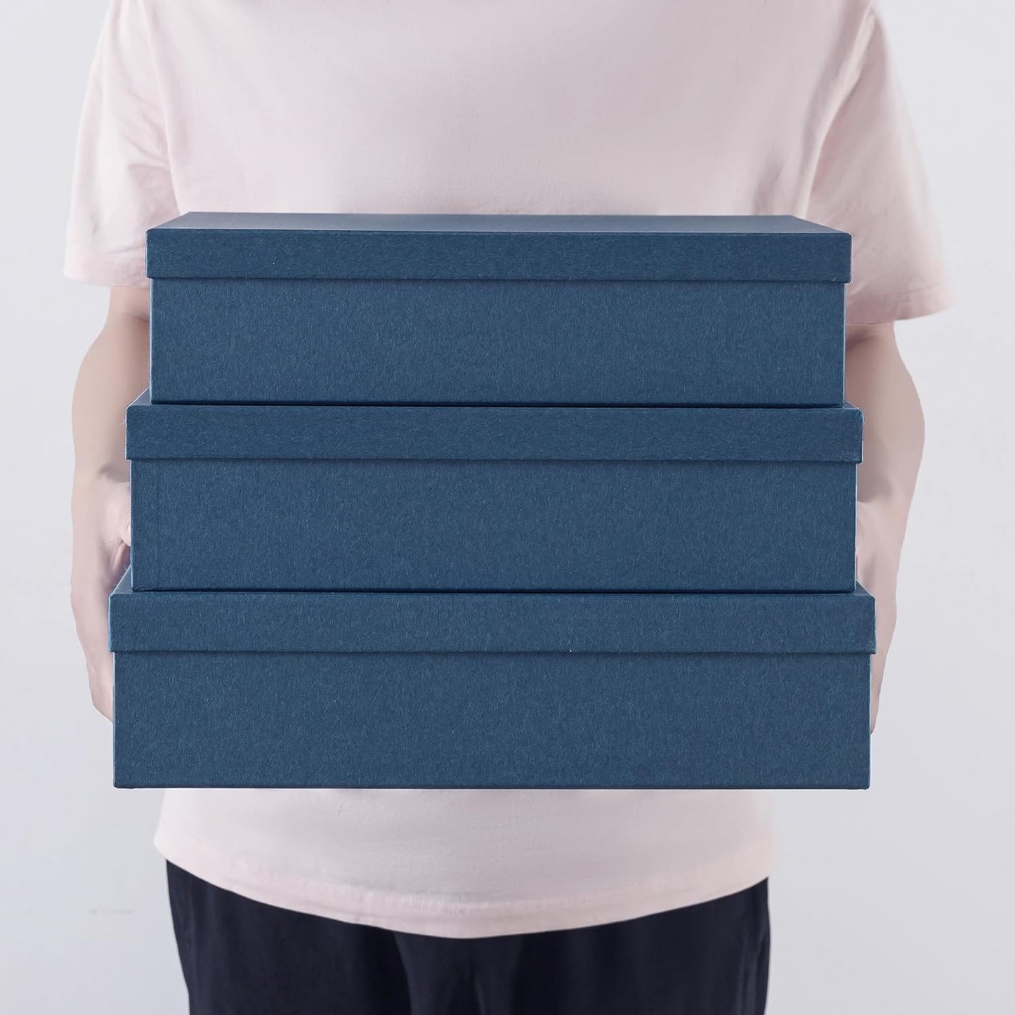 Soul & Lane Decorative Storage Boxes with Lids, Paper Storage Box Set for Keepsakes and Photos, Decorative Boxes for Home Decor, Stationery, Office Organizers, Navy Blue