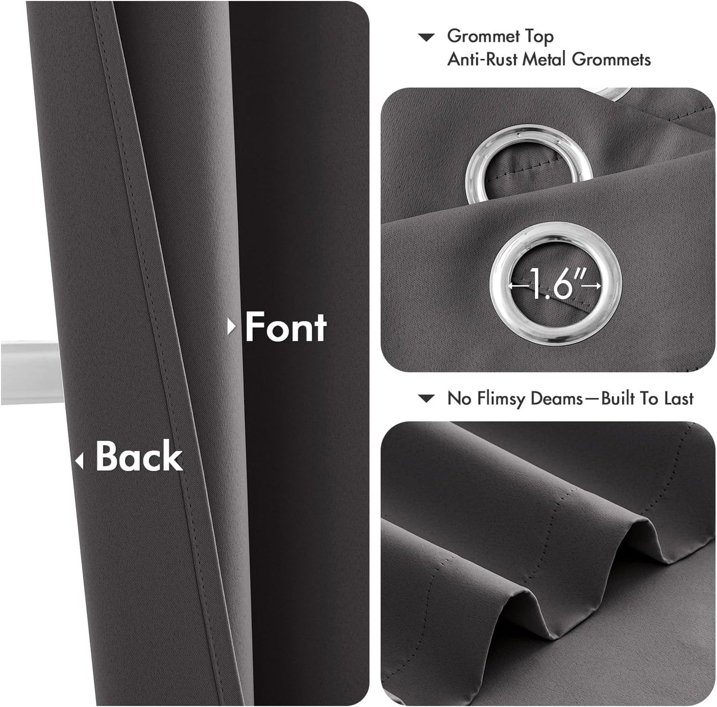 MIULEE Grey Blackout Curtains for Bedroom Living Room 63 Inches Long 2 Panels, Thermal Insulated Room Darkening Drapes Solid Grommet Top Noise Reduction Light Blocking Window Treatments 40x63 Inch