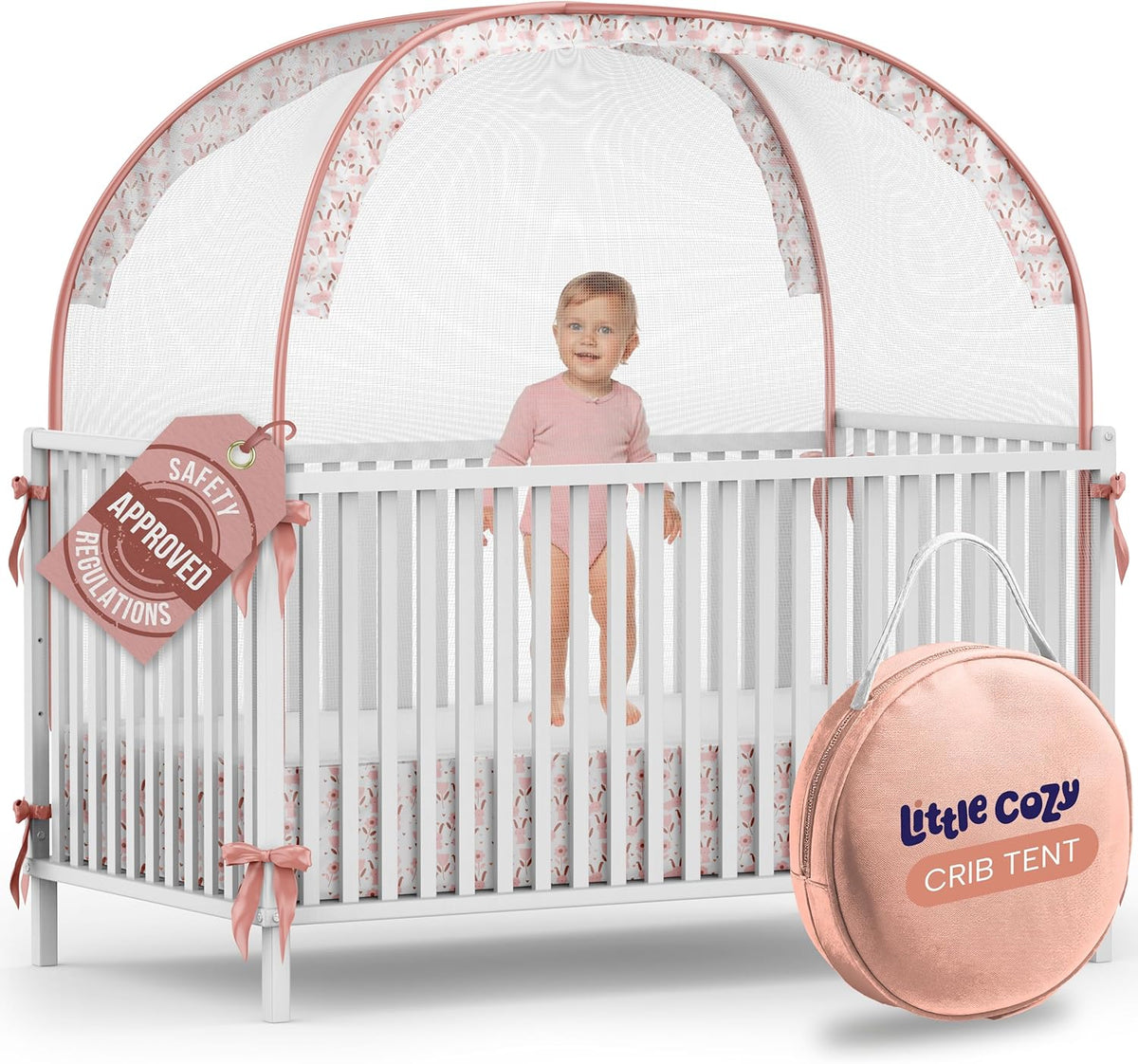 Crib Tent to Keep Baby from Climbing Out – Pop Up Crib Net Canopy with Strong Breathable Mesh, Double Auto-Lock Zippers & Durable Frame – Easy Install Baby Safety Cover for Standard Cribs