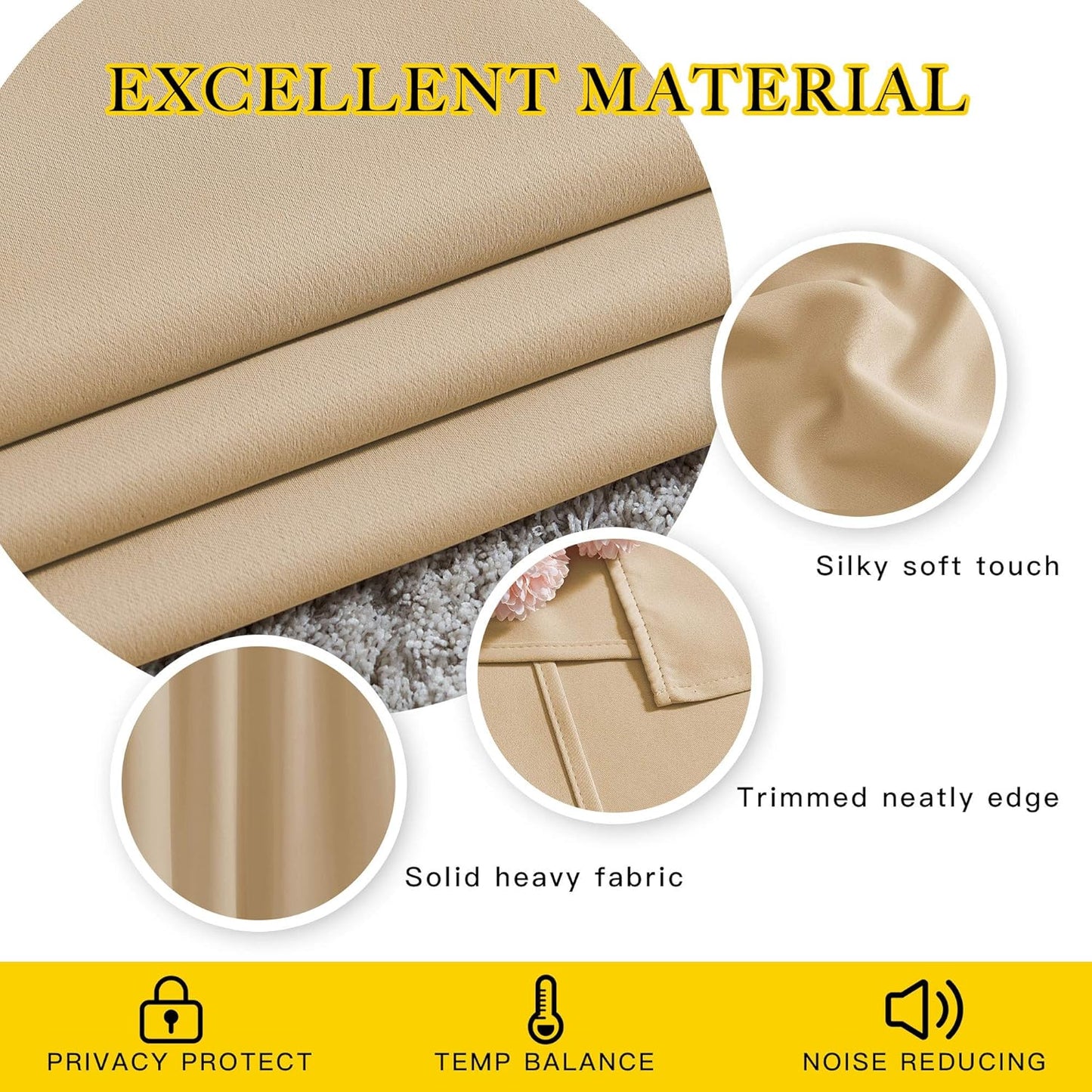 NICETOWN Room Darkening Curtains for Room Divider, Grommet Thermal Curtains Light & Sound Reducing Window Treatments for Sliding Glass Door, W66 x L118, Biscotti Beige, 2 Panels