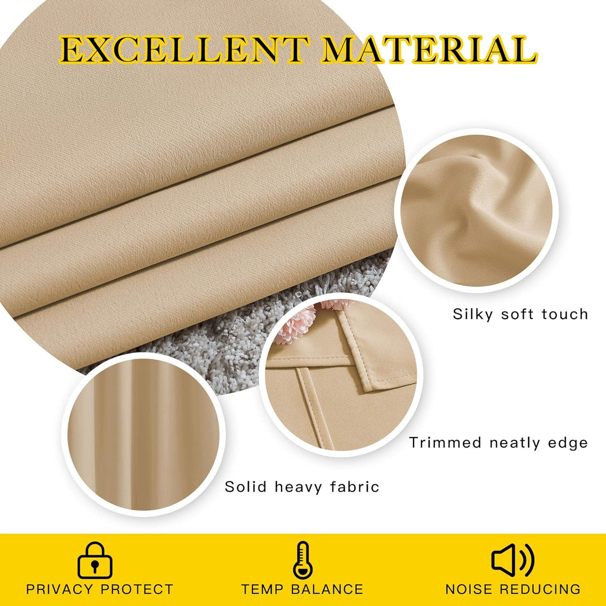 NICETOWN Beige Room Darkening Curtains Blackout 36 inch Curtains for Kitchen, Grommet Solid Window Treatments Sound Reducing for Bedroom, 2 Panels, W37 x L36, 2 Panels