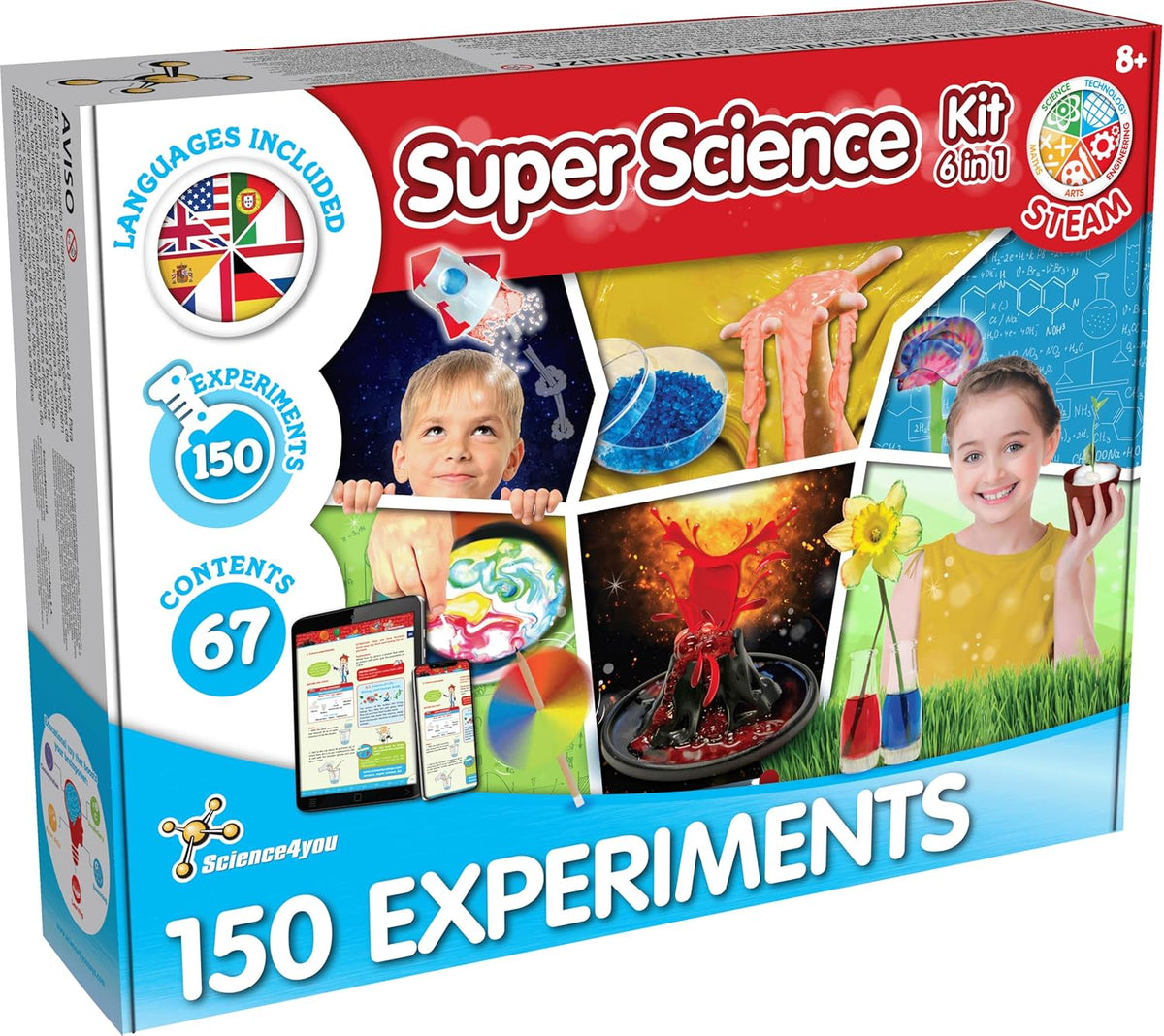 Science4you 150 Science Experiments for Kids Ages 8-12 - Super Science Kits for Kids, Chemistry Set + Stem Toys, Gifts for Boys and Girls Age 8 9 10+