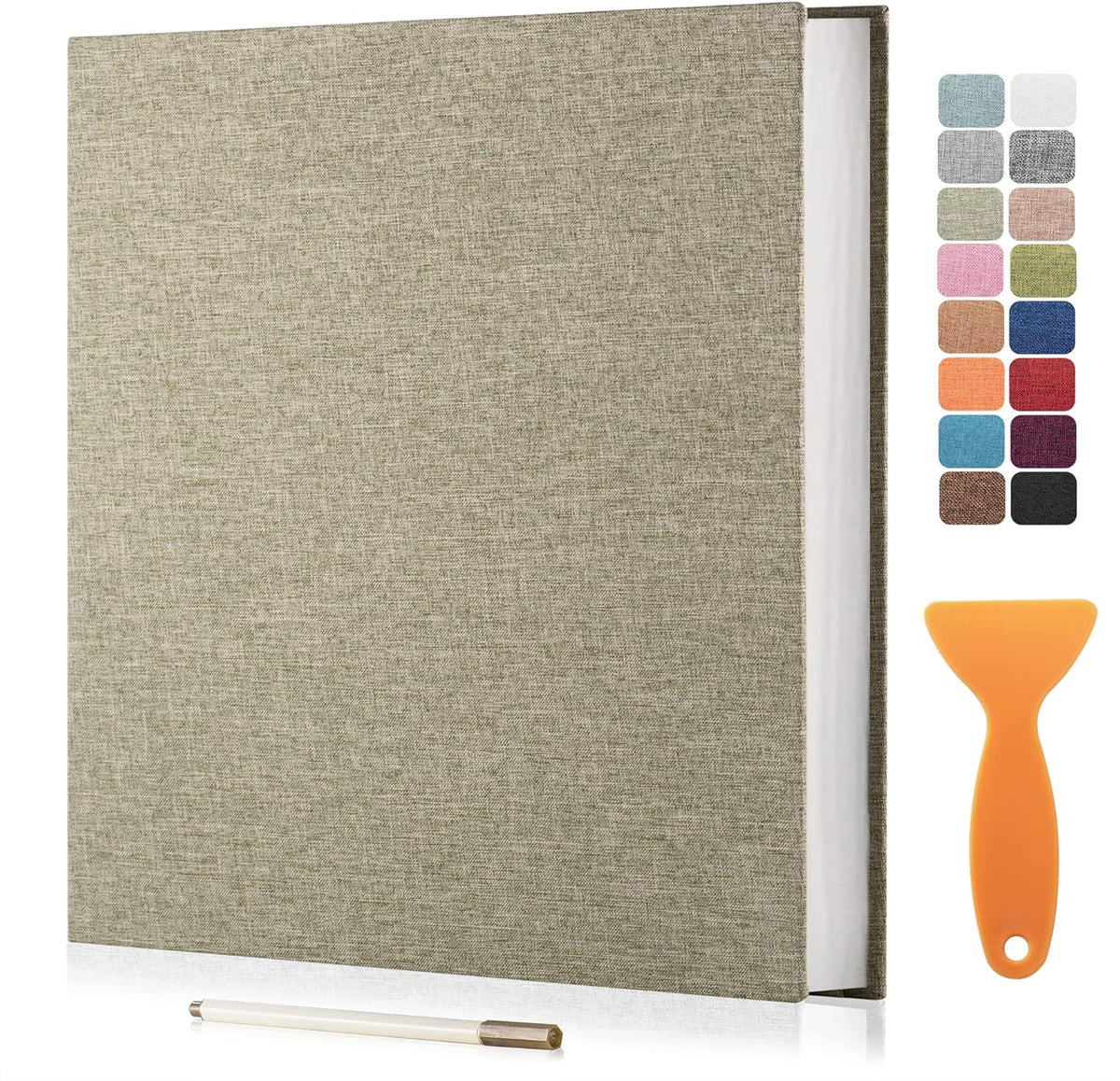 Large Photo Album Self Adhesive Scrapbook Album for 4×6 5×7 8×10 Pictures DIY Magnetic Linen Cover Album 40 Pages for Family Wedding Gifts with Metal Pen and Plastic Board