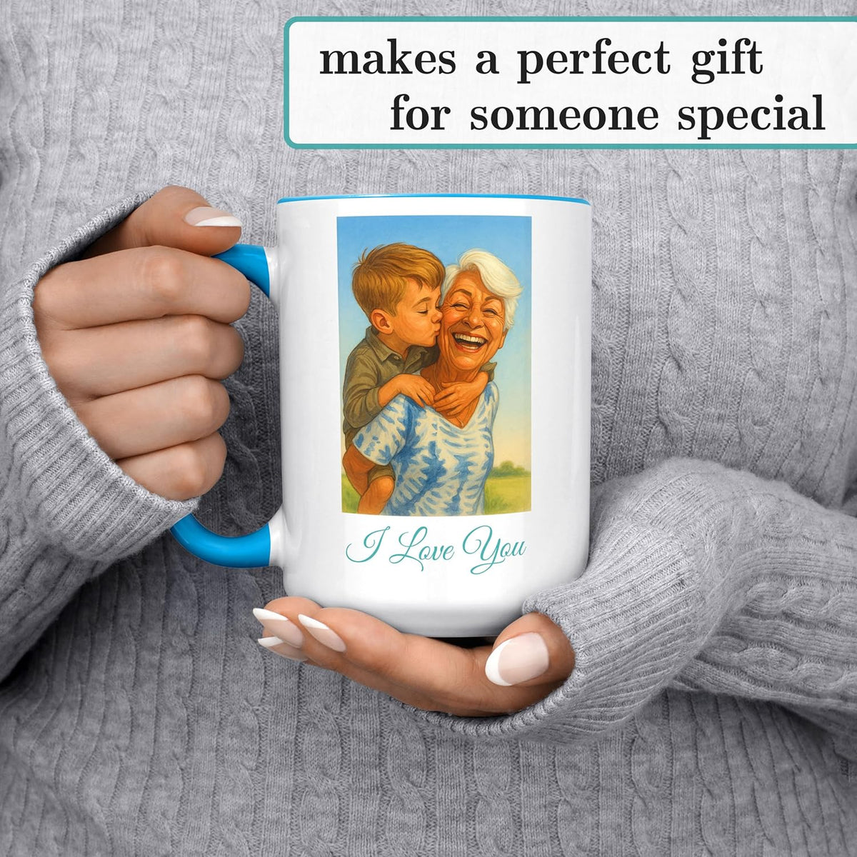 Personalized Coffee Mug, Custom Photo Caricature Gift, Funny Customized Coffee Gift for Men & Women, Custom Mugs with Pictures, Light Blue 11oz Father's Day Mug
