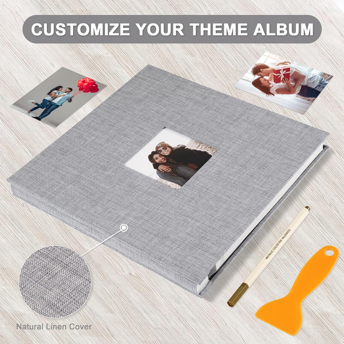 Photo Album Self Adhesive Pages Scrapbook Magnetic Photo Albums for 4x6 5x7 8x10 Pictures Sticky Pages Books for Baby Family Wedding 11x10.6 Grey 60 Pages