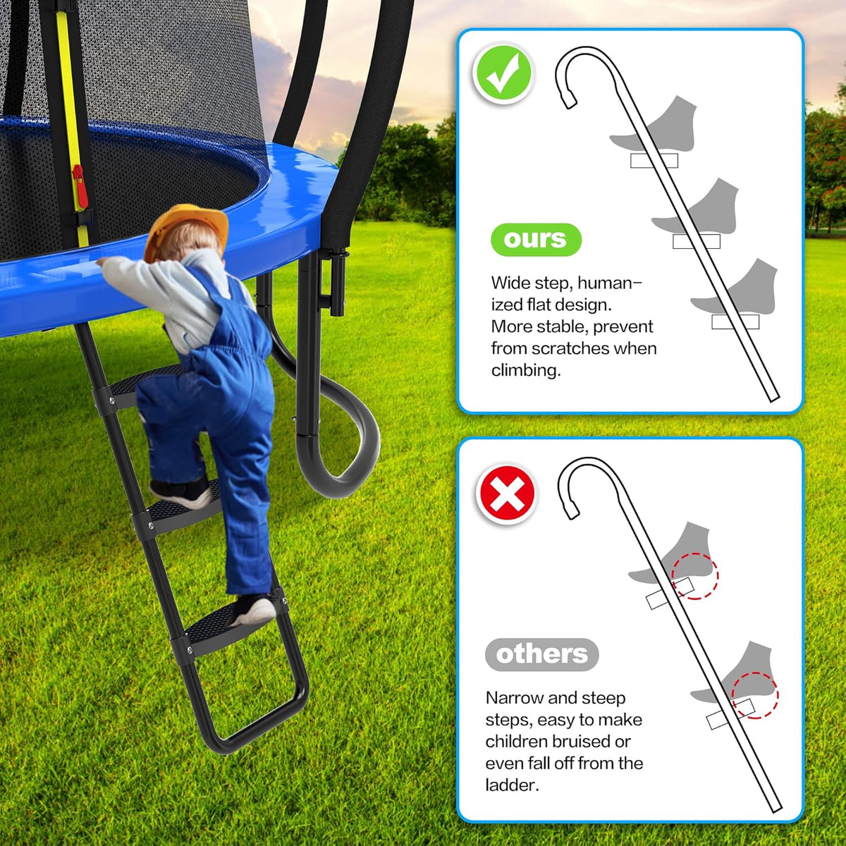Trampoline Ladder Slide Kit, Trampoline Universal 3 Steps Ladder & Buffer Slide, Universal Trampoline Slide Stairs for 10 12 14 ft and More Frame, Trampoline Accessories Easy to Climb for Kids