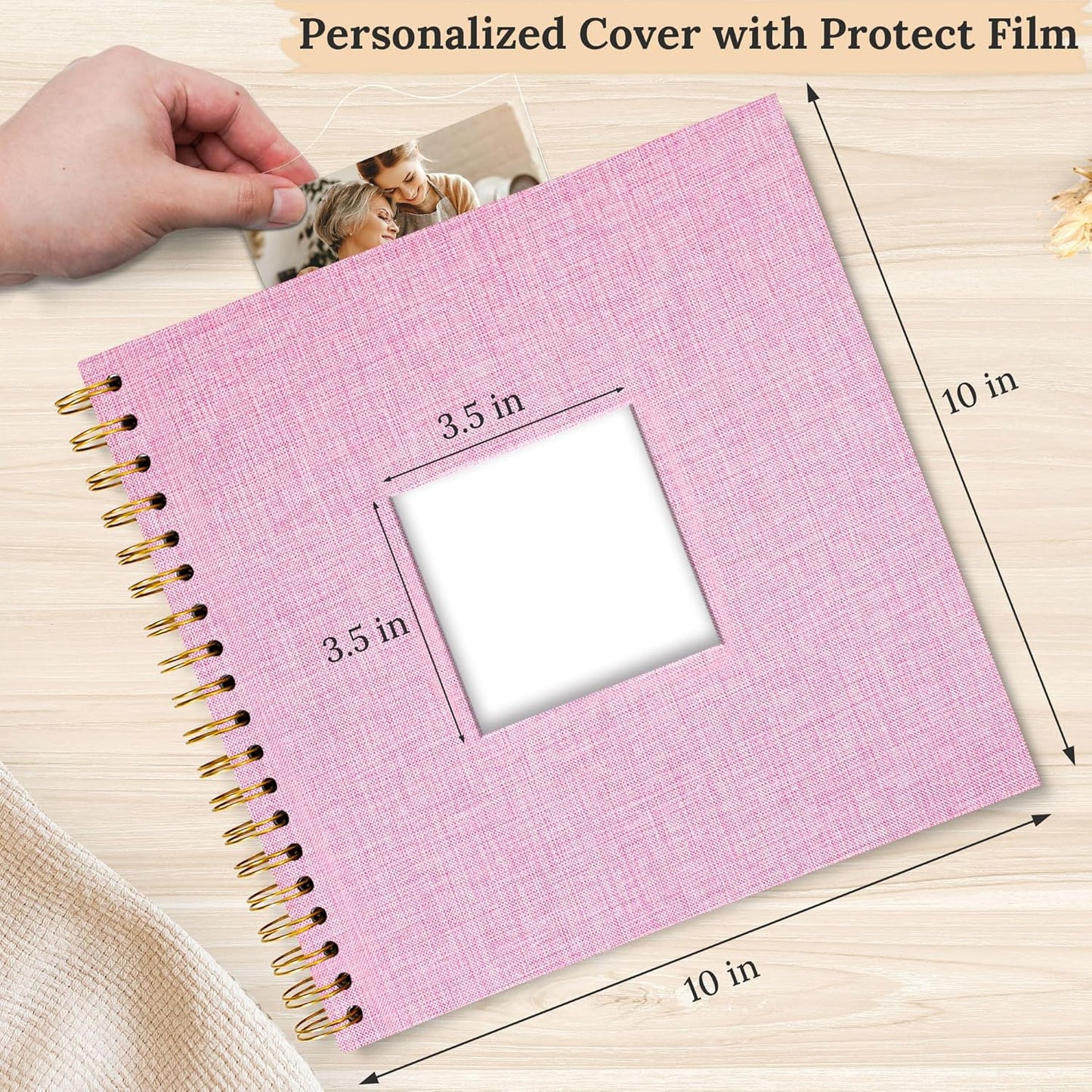 Scrapbook Photo Album Linen Cover, 10 x 10 Inch Hardcover Kraft White Pages Memory Book, for Travel Wedding Guest Book Christmas Baby Shower (40 Sheets/ 80 Pages,Pink)
