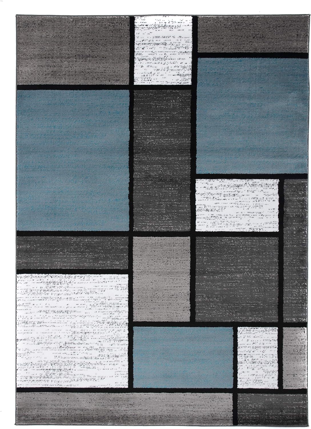 Rugshop Contemporary Modern Boxes for Home Office,Living Room,Bedroom,Kitchen Non Shedding Area Rug 3'3" x 5' Blue/Gray