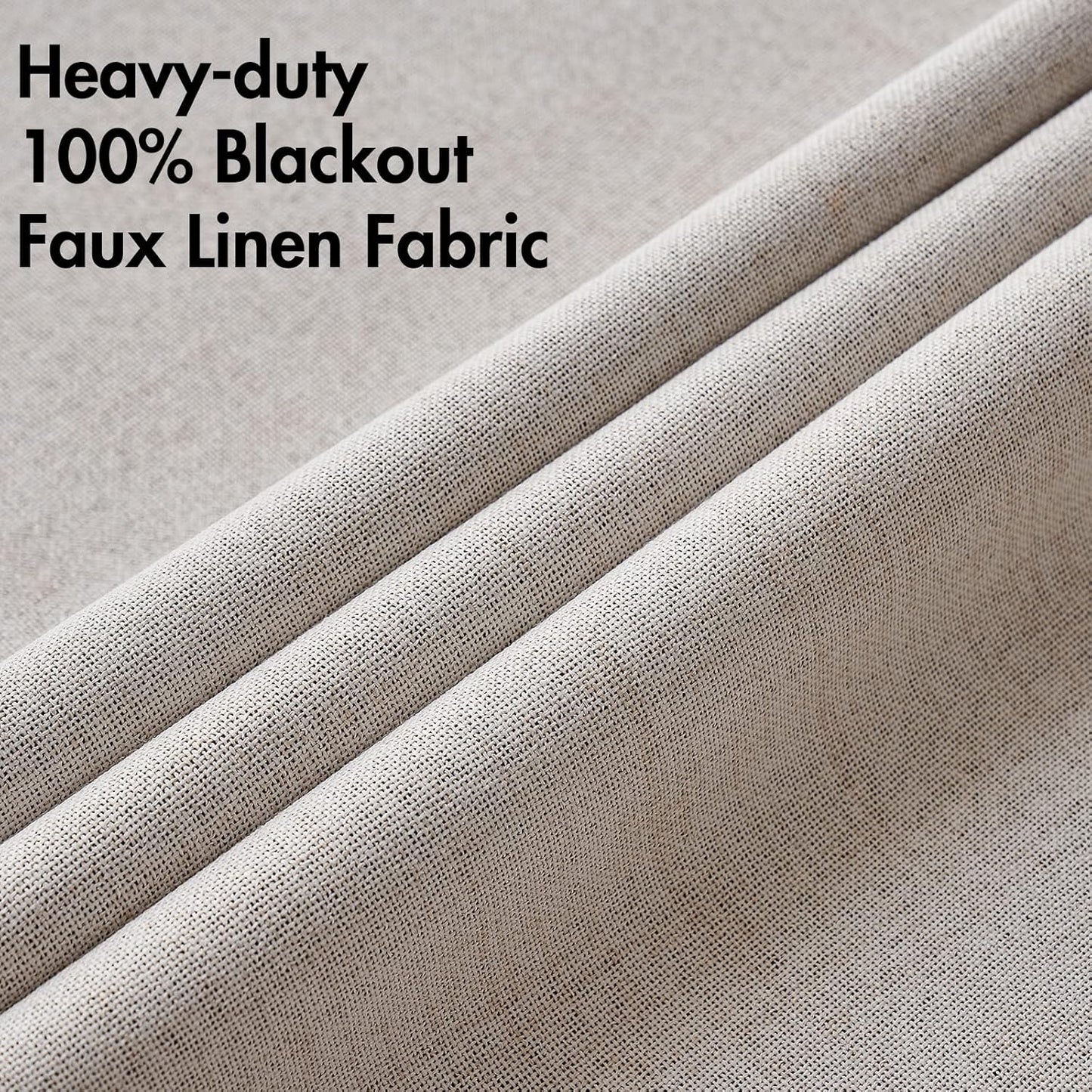 MIULEE 100% Blackout Linen Textured Curtains for Bedroom Solid Thermal Insulated Ivory Grommet Room Darkening Curtains & Drapes Luxury Decor for Living Room Nursery 52 x 92 Inch (2 Panels)