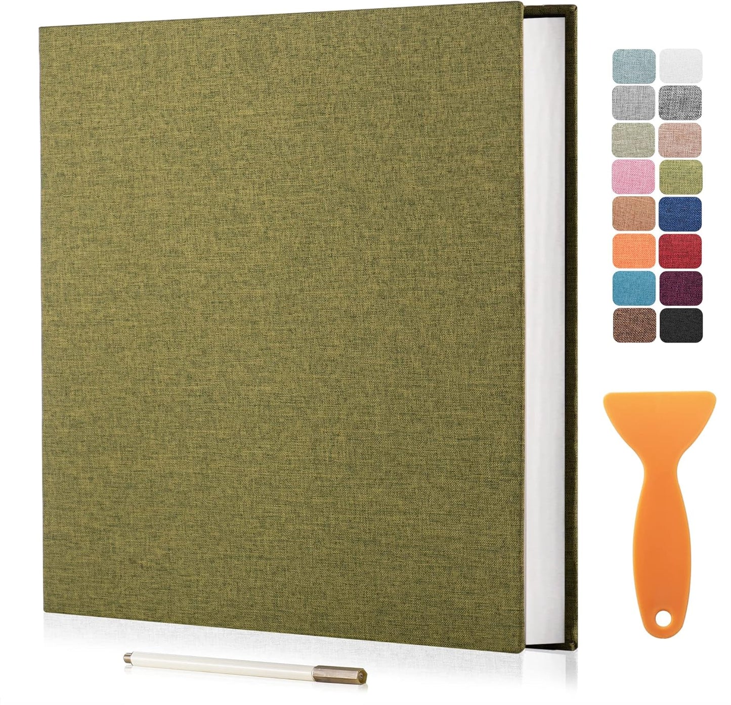 Large Photo Album Self Adhesive Scrapbook Album for 4×6 5×7 8×10 Pictures DIY Magnetic Linen Cover Album 40 Pages for Family Wedding Gifts with Metal Pen and Plastic Board