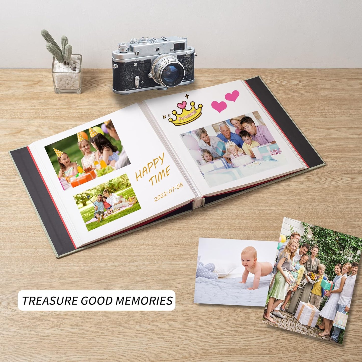 Photo Album Self Adhesive Scrapbook Album for 4Ã—6 Pictures DIY Magnetic Linen Cover Album 30 Blank Pages Great Gift for Family, Wedding, Birthday, Christmas, Anniversary(Grass Green)