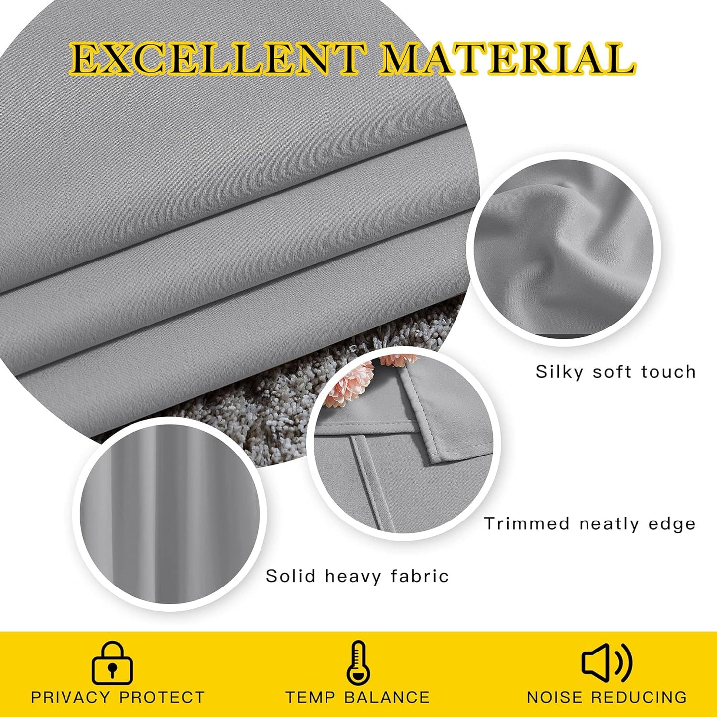 NICETOWN Room Darkening Silver Grey Curtains for Living Room - Solid Thermal Insulated Sound Reducing Grommet Curtains Drapes for Bedroom/Patio (2 Panels, W66 x L84)