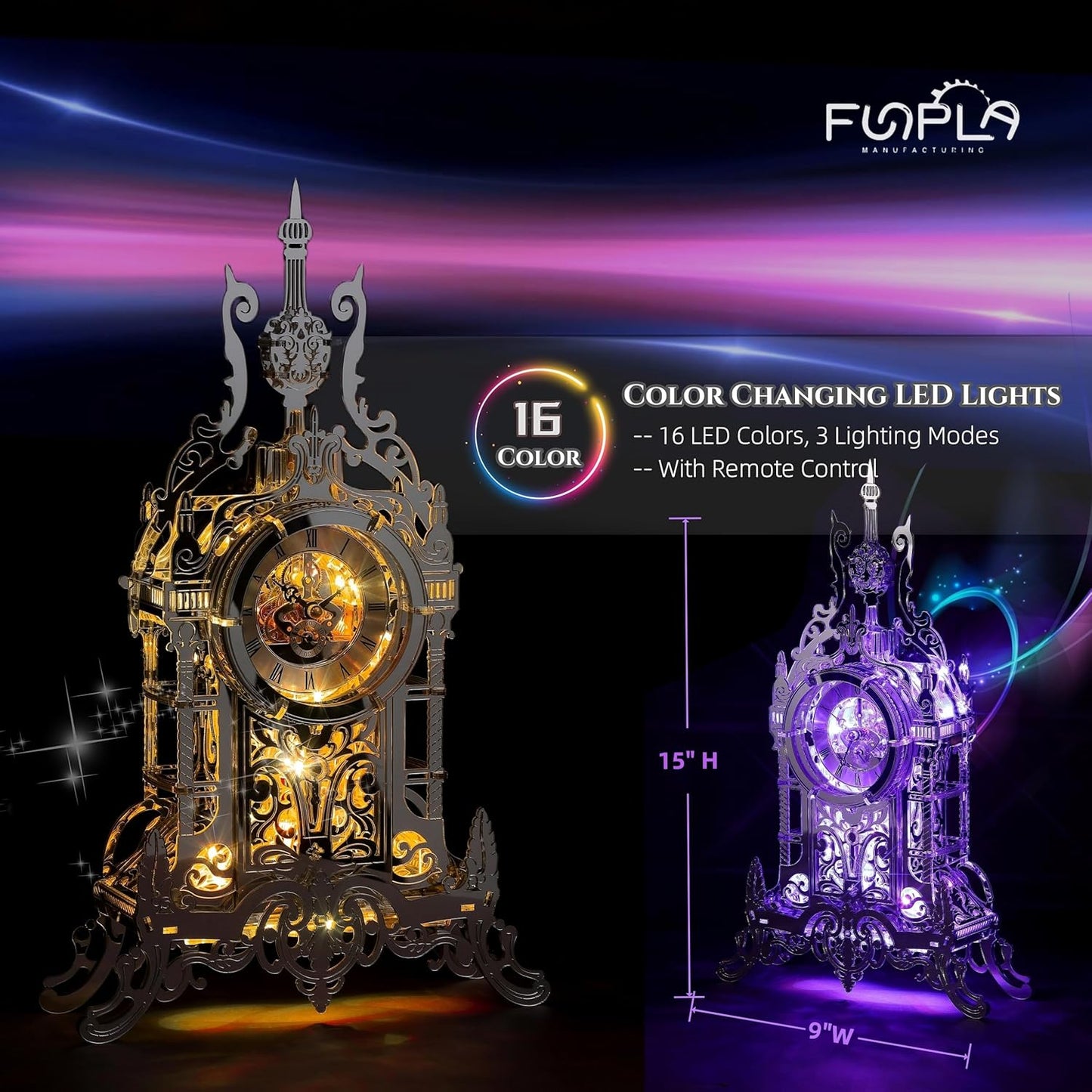 LED 3D Puzzle Tower Clock for Adults - Elegant Home Décor Building Model with Color-Changing LEDs - Ideal Acrylic Puzzle Gifts for Teens and Adults