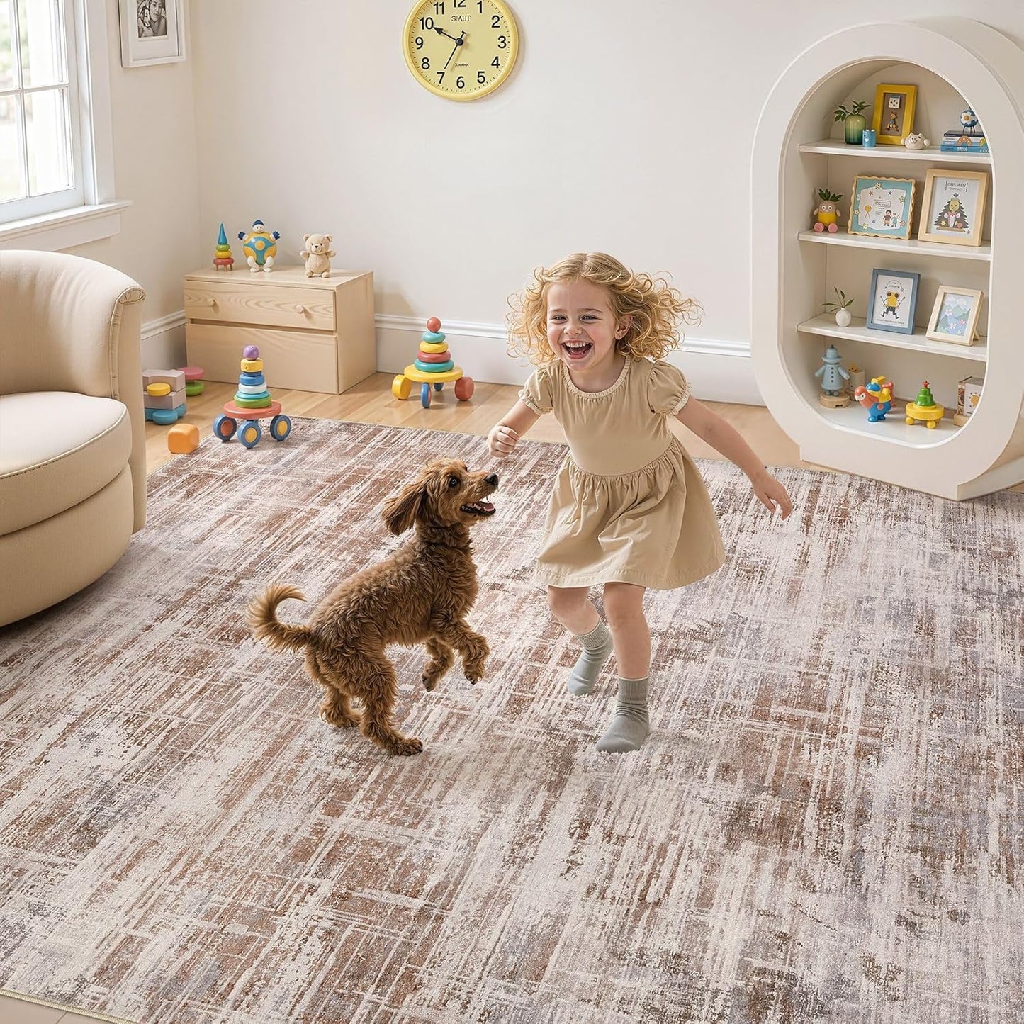 Area Rug for Living Room: 5x7 Washable Neutral Abstract Modern Soft Rugs Non Slip Indoor Floor Stain Resistant Carpet for Bedroom Dining Room Office Nursery - Red Brown