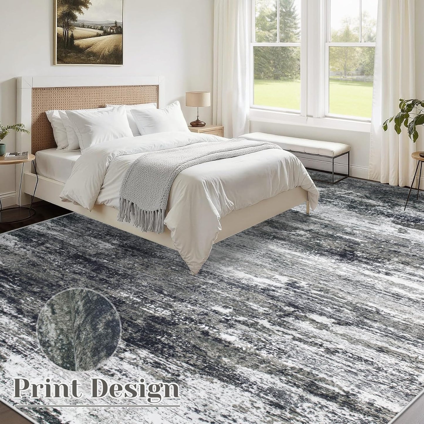 Washable Rug 8x10 Area Rugs for Living Room: Large Neutral Soft Rug Abstract Non Slip Low Pile Modern Carpet for Bedroom Kitchen Nursery Office Dining Room Indoor (Black, 8'x10')