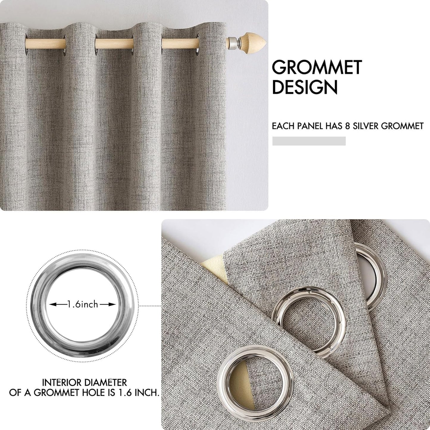 MIULEE 100% Blackout Linen Textured Curtains for Bedroom Solid Thermal Insulated Warm Taupe Grommet Room Darkening Curtains & Drapes Luxury Decor for Living Room Nursery 52 x 84 Inch (2 Panels)