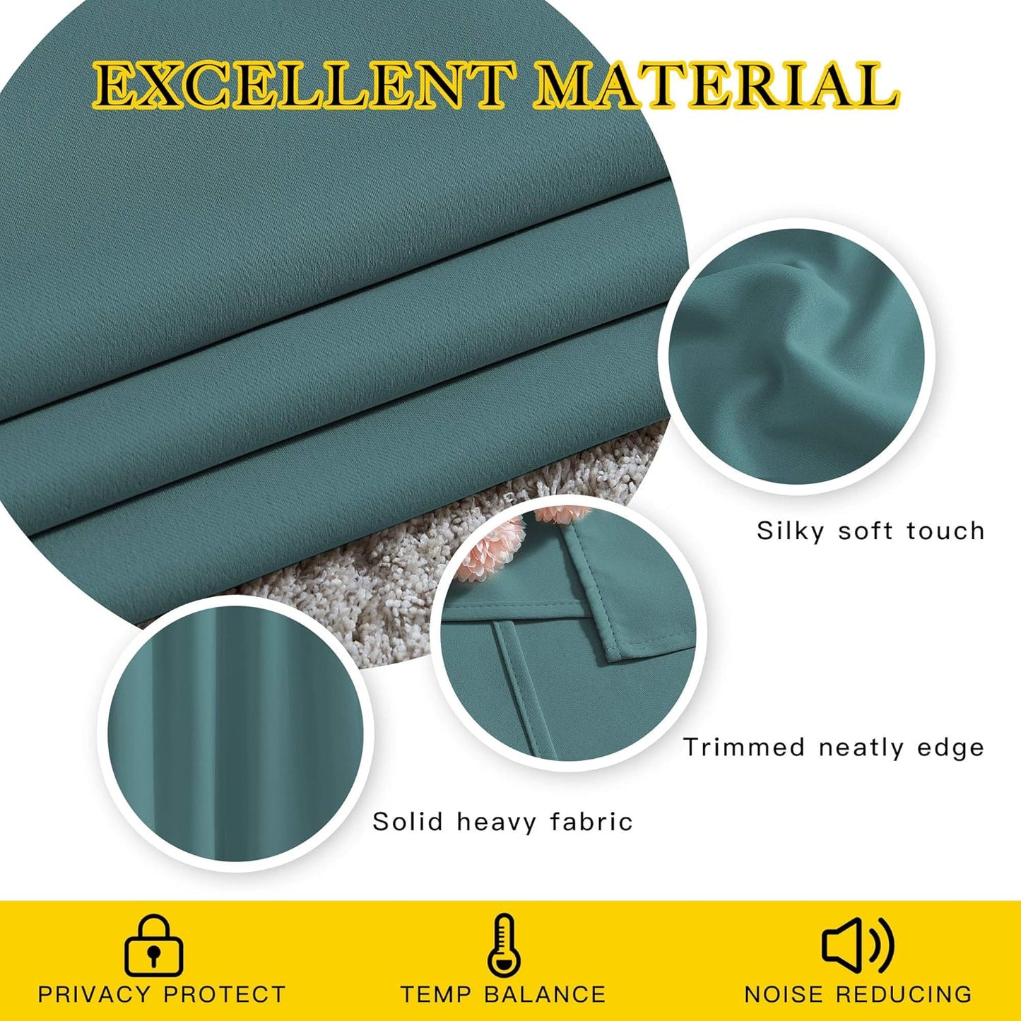 NICETOWN Blackout Sea Teal Curtains for Sliding Glass Door, Grommet Window Treatment Thermal Curtains Room Dividers for Living Room/Bedroom, 2 Panels, W66 x L102