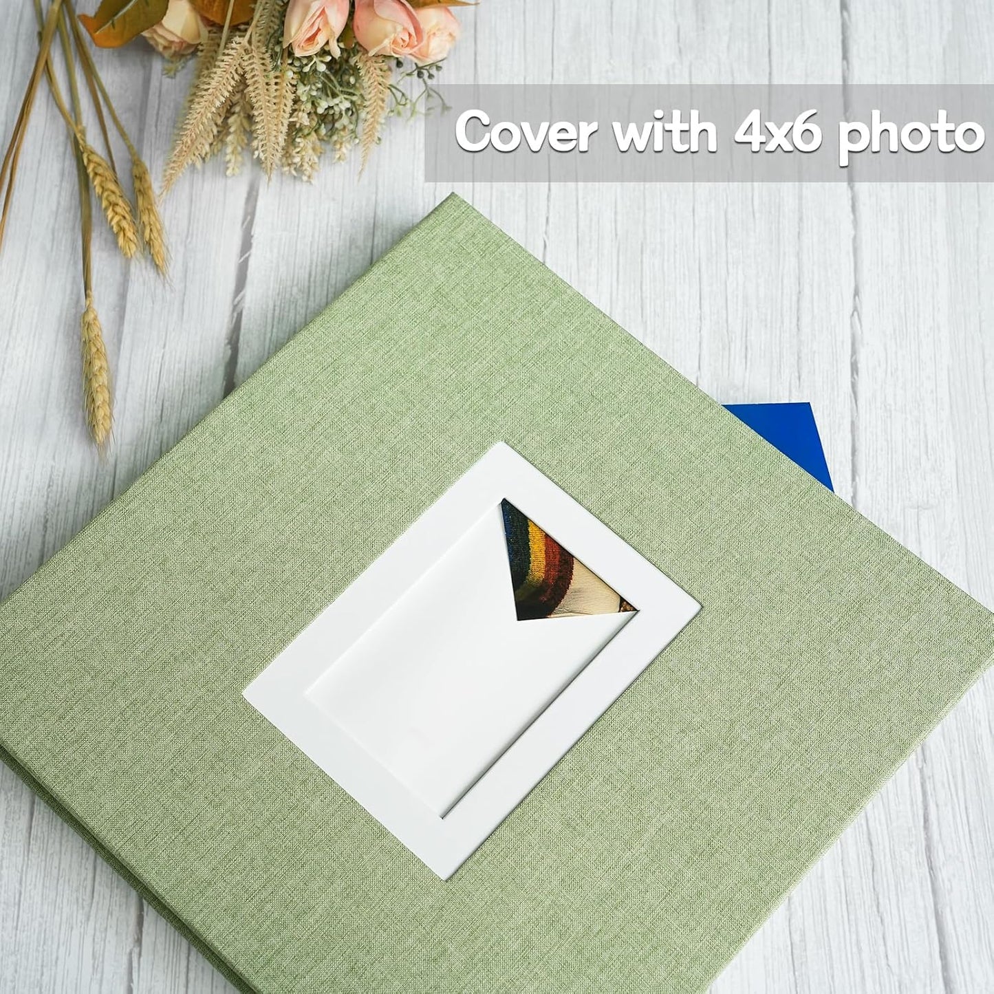 Vienrose Photo Album Self Adhesive for 2x3 4x6 5x7 8x10 Pictures DIY Scrapbook 40 Blank Pages Linen Cover Memory Book for Wedding, Baby Growth, Travel, Grassgreen
