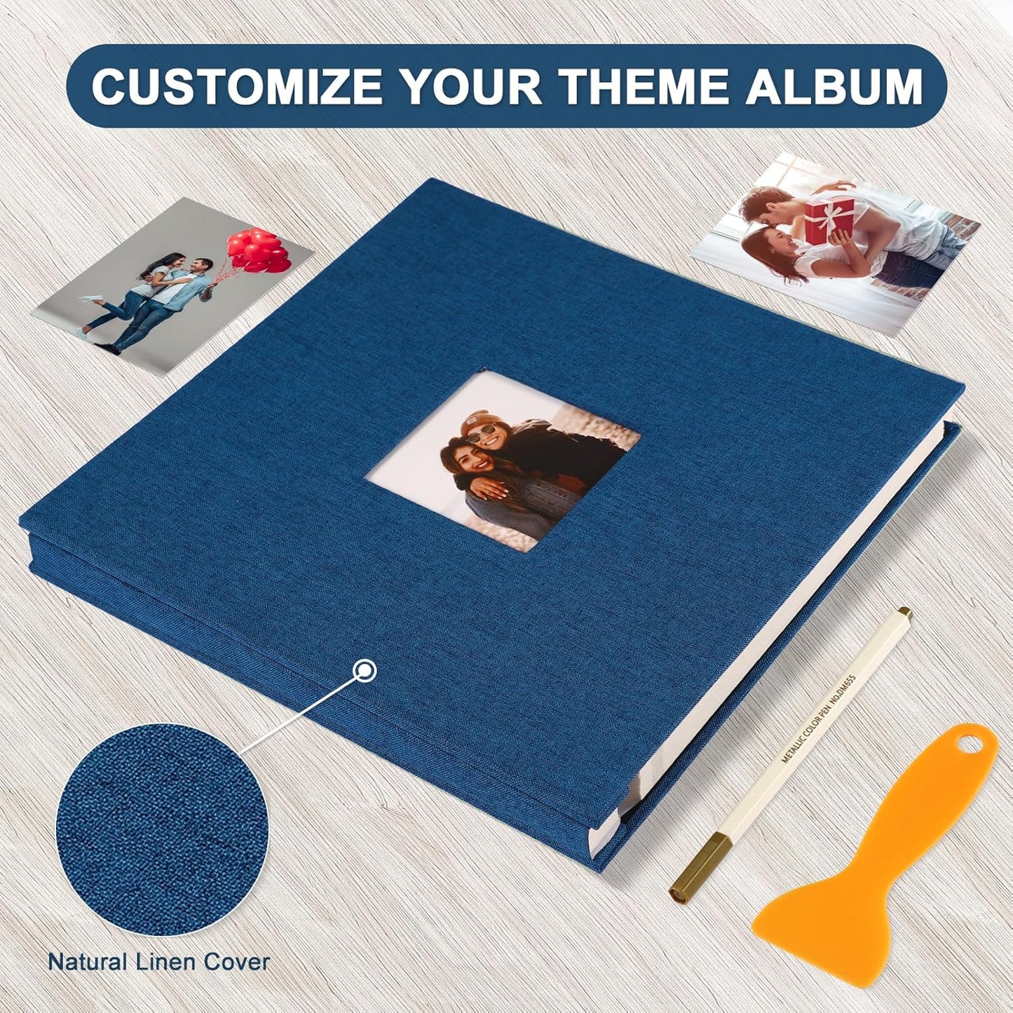 Photo Album Self Adhesive Pages Scrapbook Magnetic Photo Albums for 4x6 5x7 8x10 Pictures Sticky Pages Books for Baby Family Wedding 13.2x12.8 Blue 40 Pages