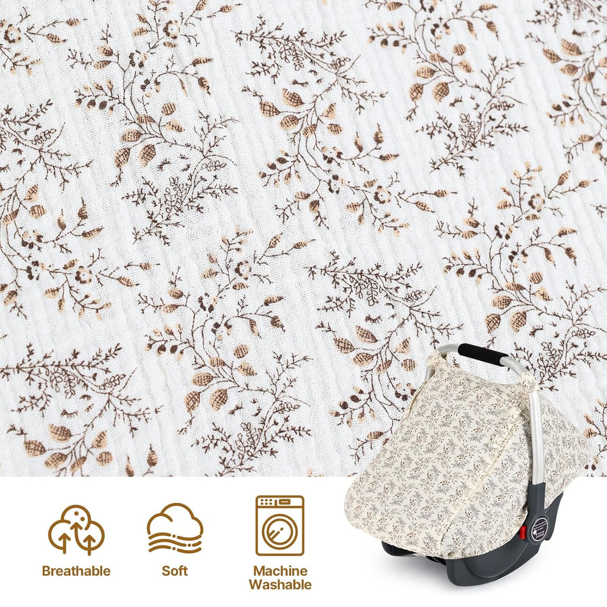 Beberoad Love Baby Car Seat Cover, Breathable Mesh Window & Windproof Canopy, Universal Fit for Infant Car Seats – Lightweight, Easy Install (Beige)