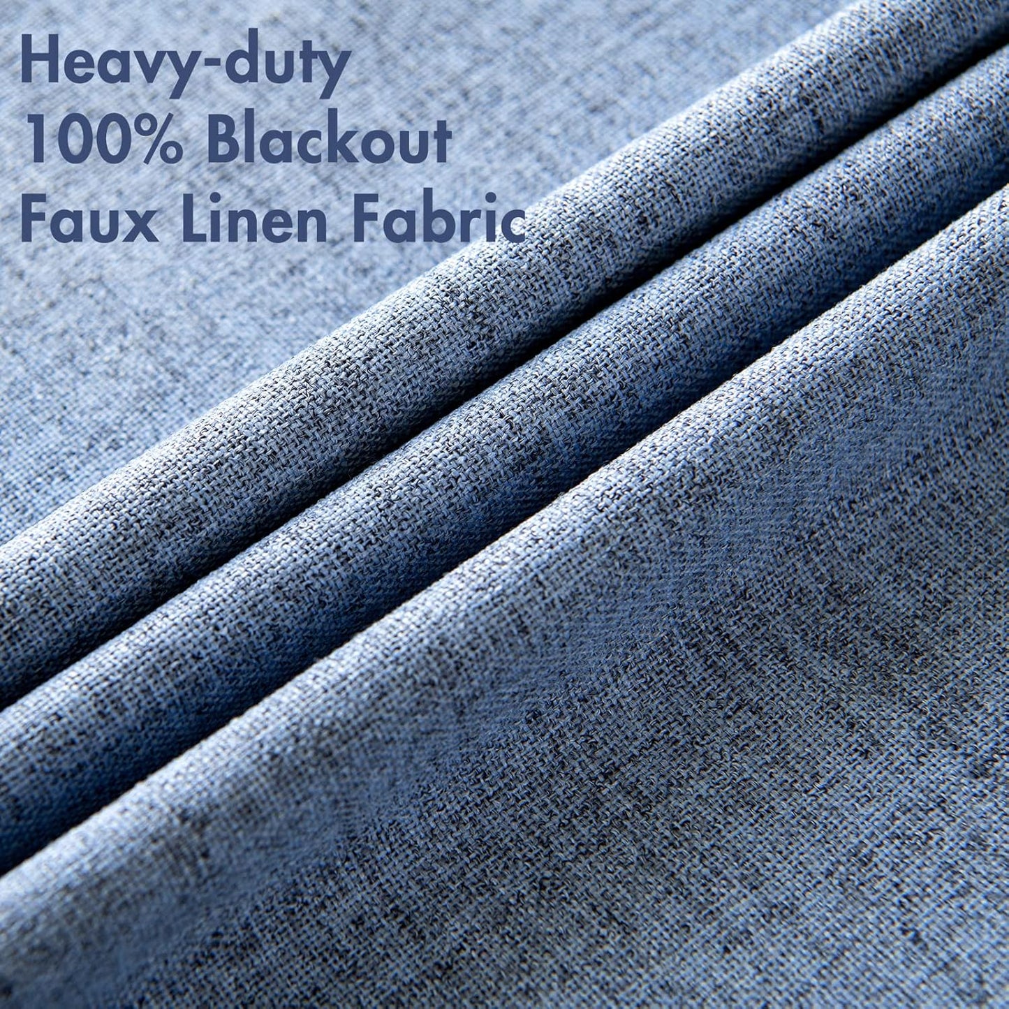 MIULEE Linen Texture Curtains for Bedroom Solid 100% Blackout Thermal Insulated Stone Blue Curtains Grommet Room Darkening Drapes Luxury Decor for Living Room Nursery 52x90 Inch (2 Panels)