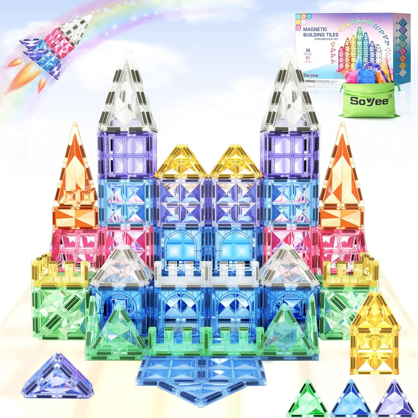 Magnetic Tiles Kids Toys STEM Sensory Toy Magnetic Building Blocks Toys for Toddlers Boys & Girls Ages 3 4 5 6 7 8+ Birthday Girls Gifts