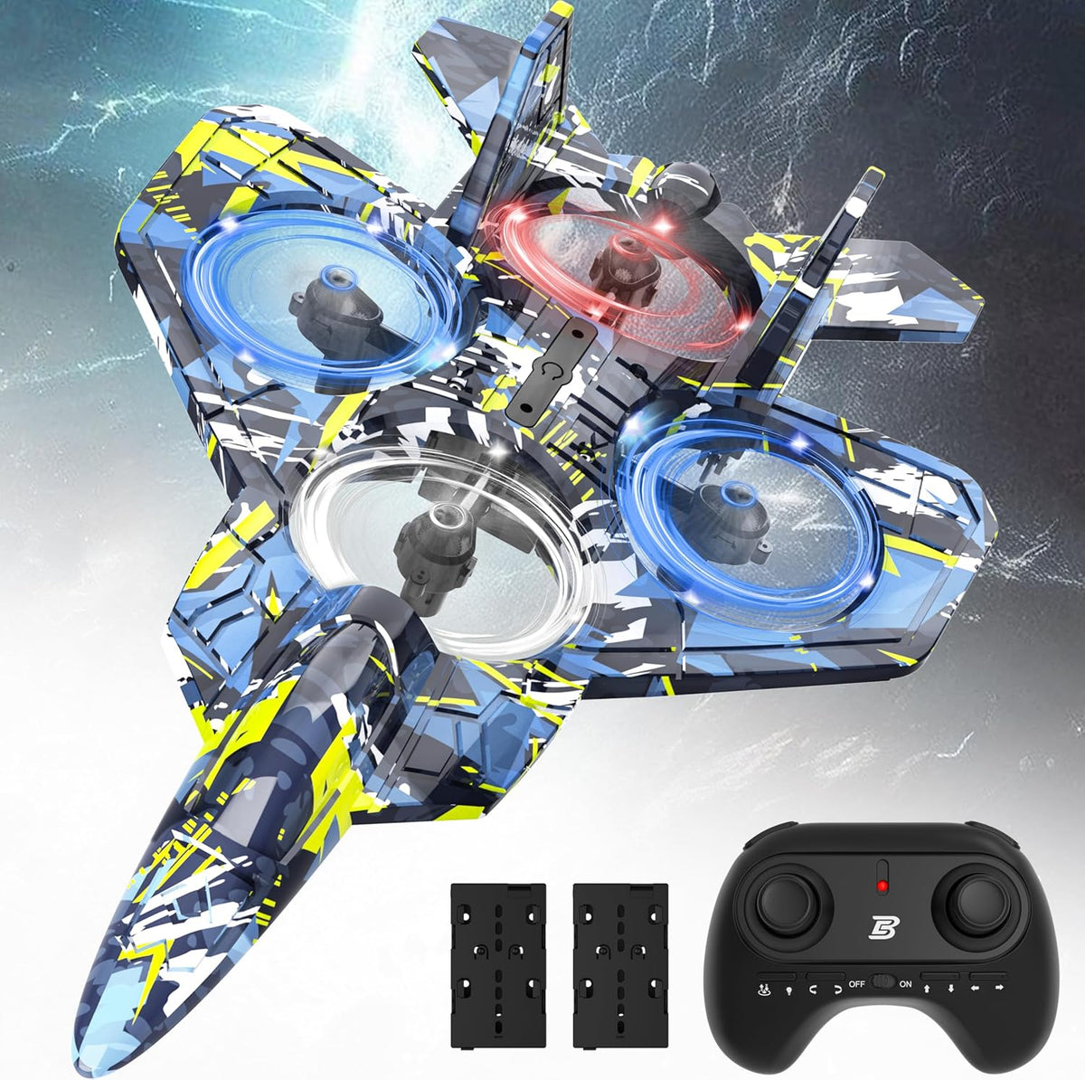 BEZGAR HQ057X RC Fighter Airplane丨Mini Drone Remote Control Jet Plane Stunt Drone for Adults & Kids Toy with Light Gift for Kids Beginner Blue