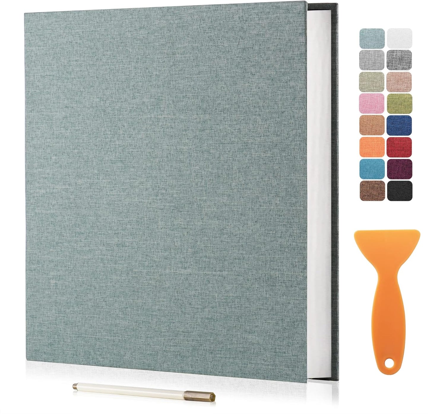 Large Photo Album Self Adhesive Scrapbook Album for 4×6 5×7 8×10 Pictures DIY Magnetic Linen Cover Album 60 Pages for Family Wedding Gifts with Metal Pen and Plastic Board