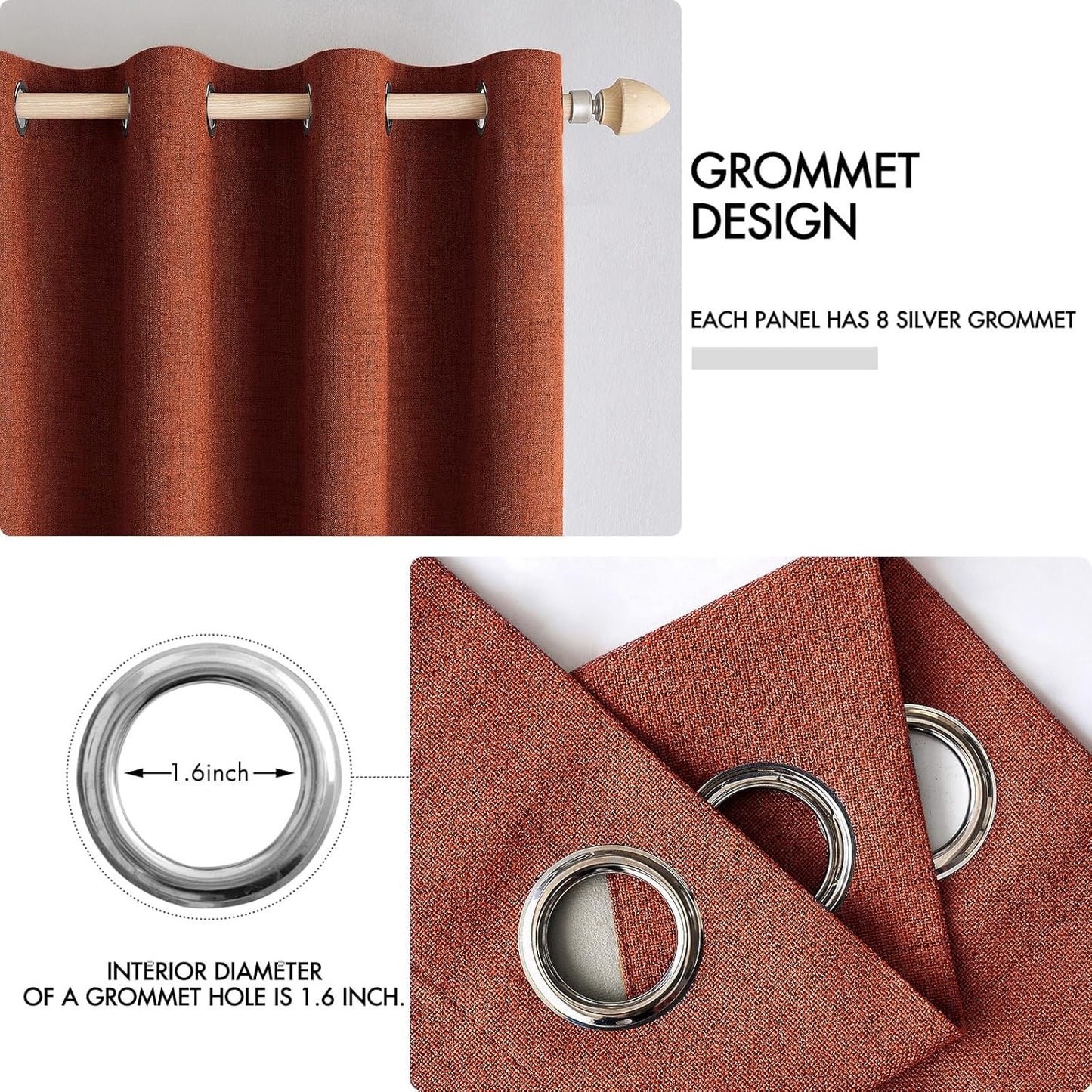 MIULEE Linen Curtains for Bedroom 100% Blackout Thermal Insulated Burnt Orange Grommet Room Darkening Curtains & Drapes Rust Terracotta Fall Decor for Living Room Nursery 52 x 45 Inch (2 Panels)
