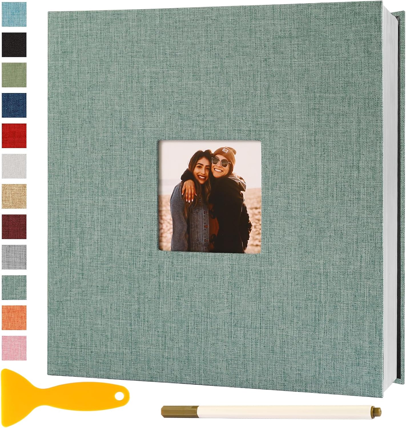 Photo Album Self Adhesive Pages Scrapbook Magnetic Photo Albums for 4x6 5x7 8x10 Pictures Sticky Pages Books for Baby Family Wedding 13.2x12.8 Green 40 Pages