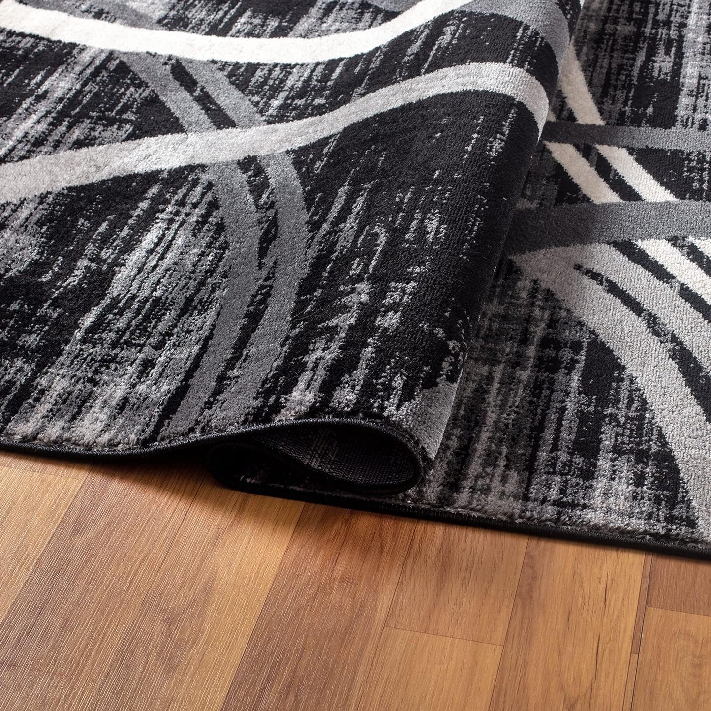 Rugshop Modern Wavy Circles Design Area Rug 6'6" x 9' Black