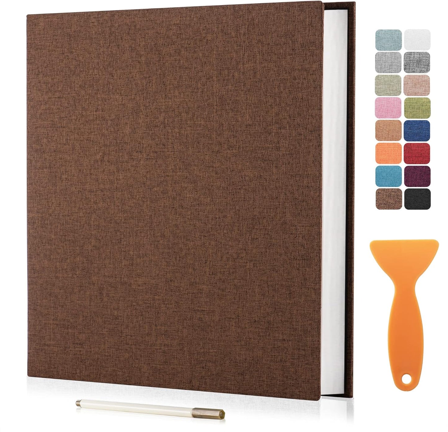 Large Photo Album Self Adhesive Scrapbook Album for 4×6 5×7 8×10 Pictures DIY Magnetic Linen Cover Album 60 Pages for Family Wedding Gifts with Metal Pen and Plastic Board
