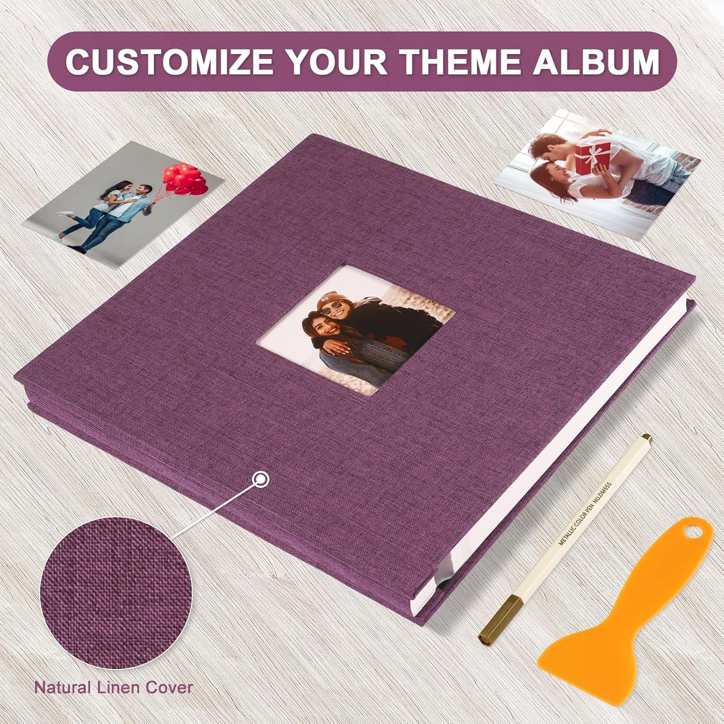 Photo Album Self Adhesive Pages Scrapbook Magnetic Photo Albums for 4x6 5x7 8x10 Pictures Sticky Pages Books for Baby Family Wedding 11x10.6 Purple 40 Pages