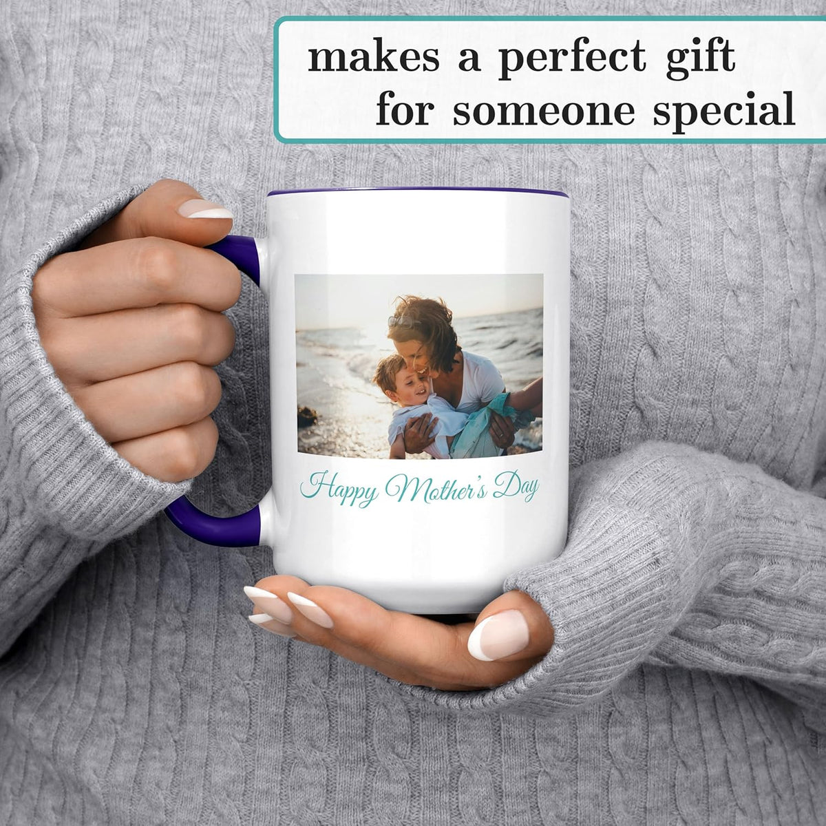 Personalized Coffee Mug, Custom Photo Text 15 Oz Ceramic Mug, Customized Picture Name Tea Cup, Unique Gift Idea, Taza Cafe Personalizadas Fotos, Cute Custom Gifts Mom Women Men, Mother's Day, Navy