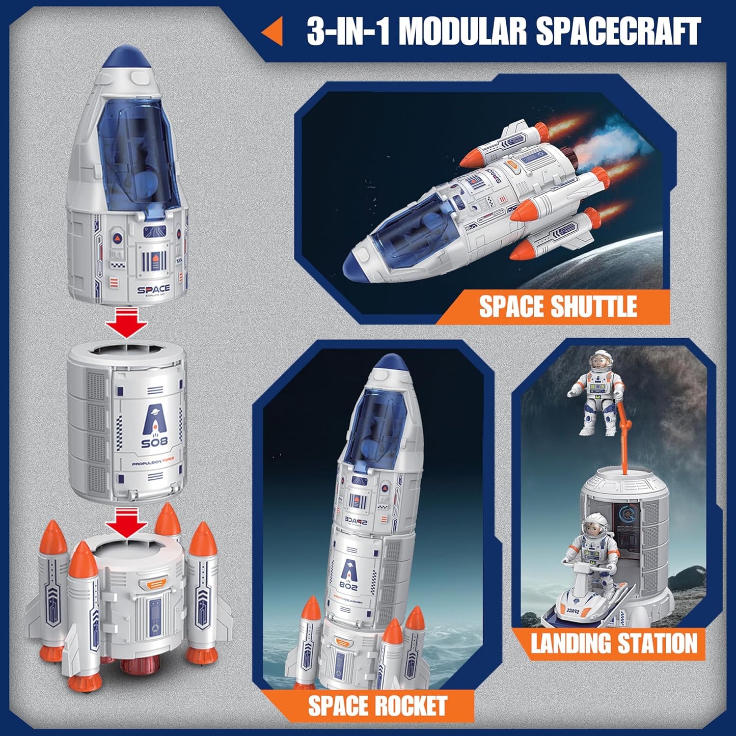 Rocket Ship Toys for Kids | Rocketship Space Shuttle Model with Astronaut Figures for Kids 3-8 Years Old