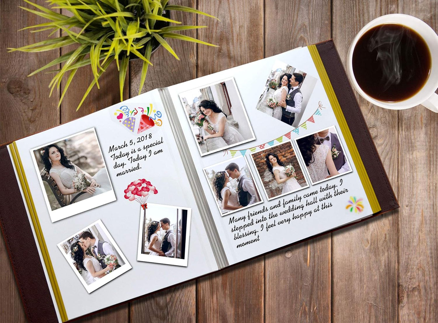 Photo Album Holds 3X5, 4X6, 5X7, 6X8, 8X10 Photos, Leather Cover, Magnetic Self-Stick Page, Hand Made DIY Albums (Red, Large)
