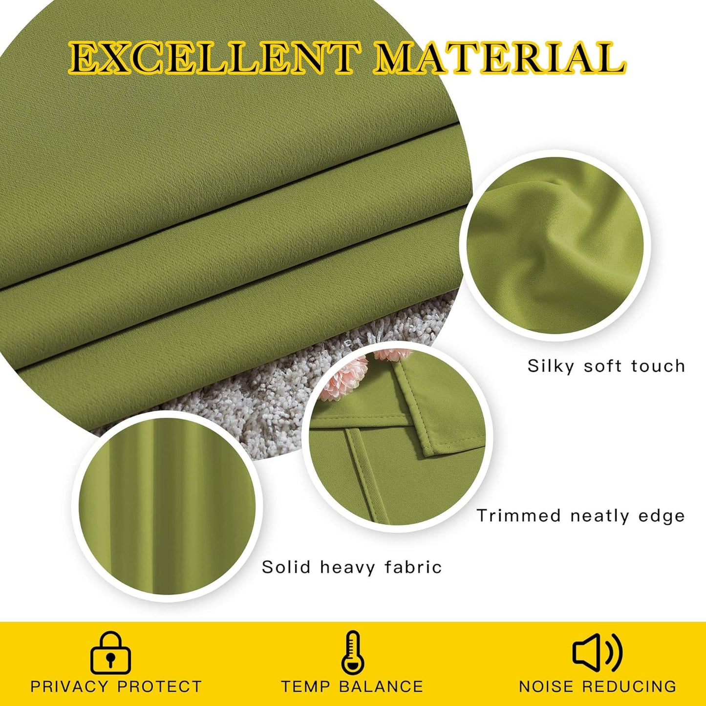 NICETOWN Fresh Green Curtain Panels for Living Room - Window Treatment Thermal Insulated Solid Grommet Vertical Drapes Window Treatments for Bedroom (Fresh Green, Set of 2, 46 by 63 Inch)