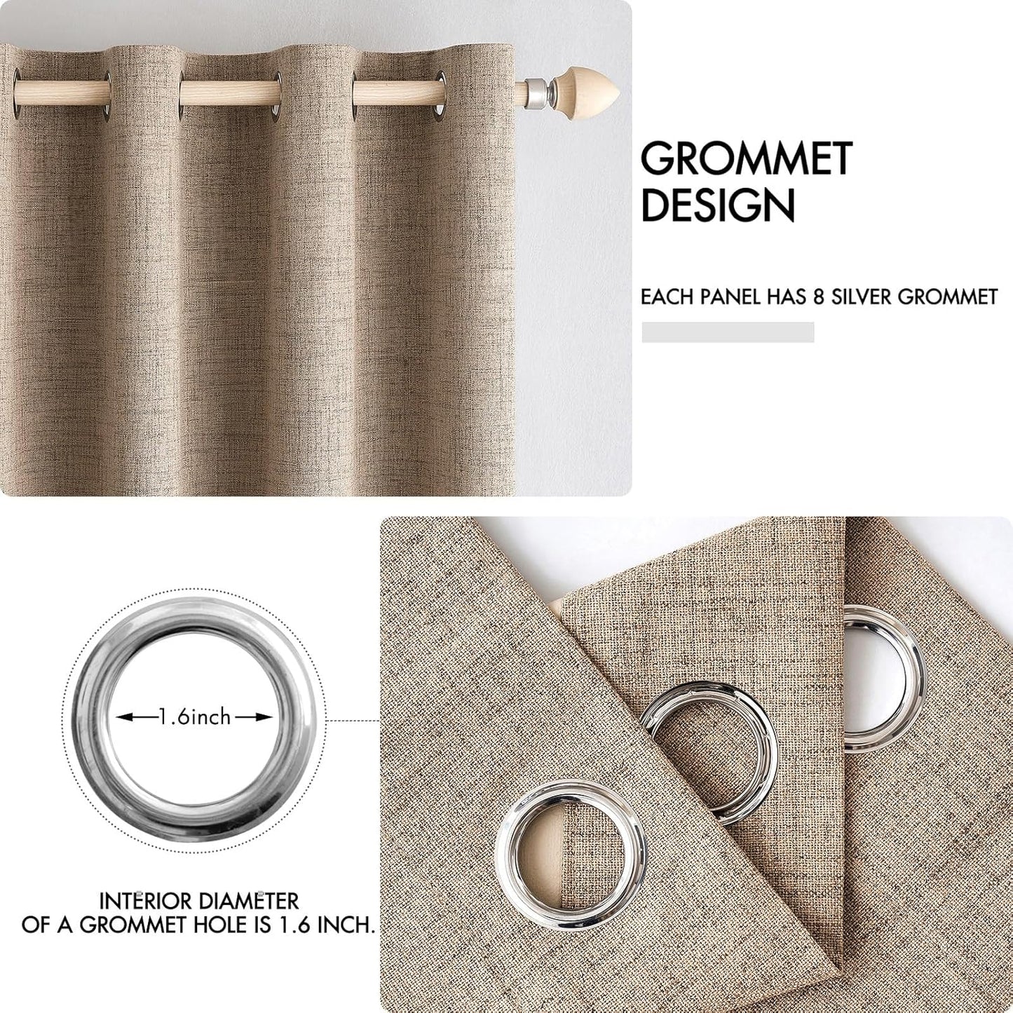 MIULEE 100% Blackout Linen Textured Curtains for Bedroom Solid Thermal Insulated Copper Brown Grommet Room Darkening Curtains & Drapes Luxury Decor for Living Room Nursery 52 x 54 Inch (2 Panels)