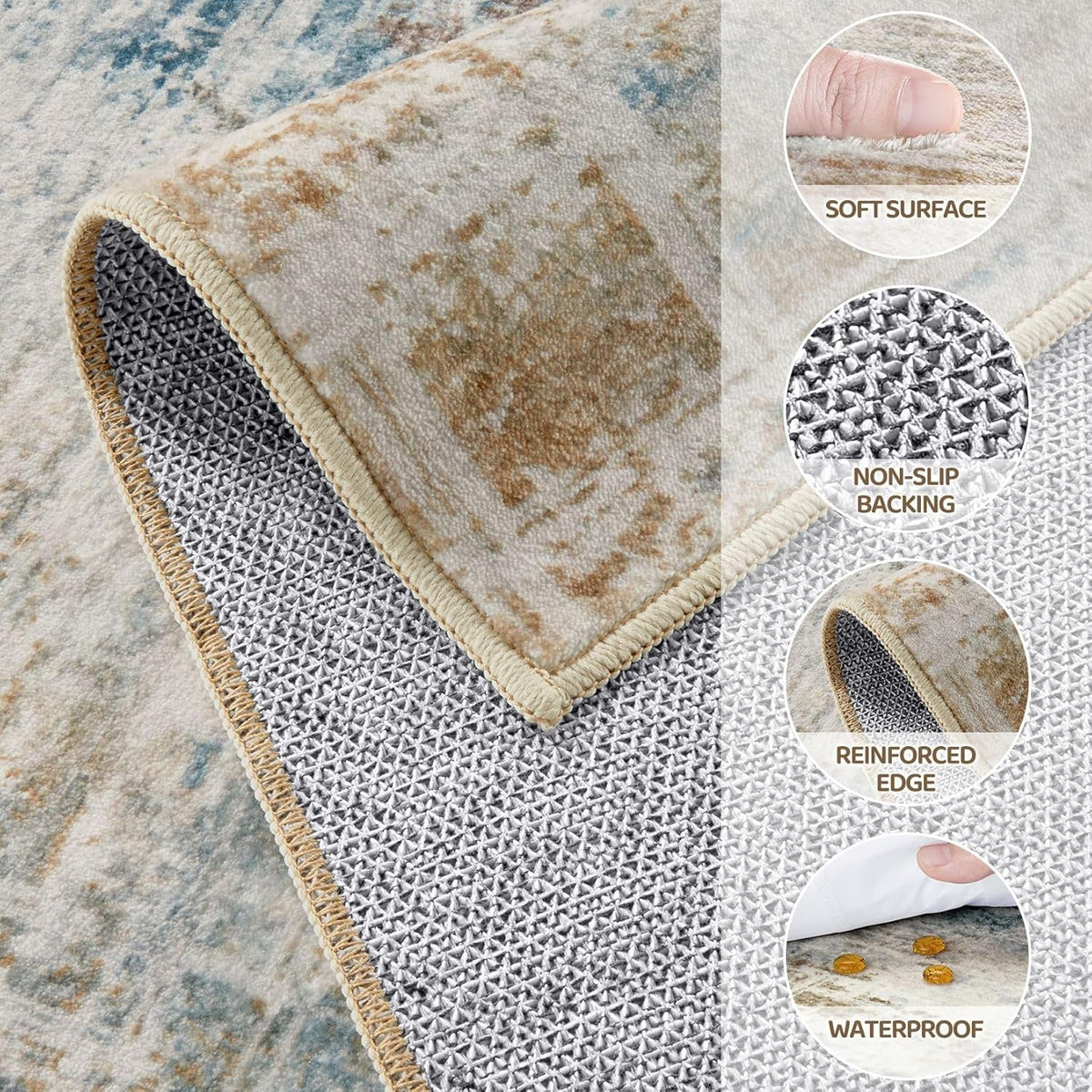 2x3 Entryway Area Rugs: Washable Neutral Abstract Small Rug Door Mat Non-Slip Soft Low Pile Indoor Carpe for Entrance Kitchen Front Door Bathroom Entry Kids Room - Blue Brown