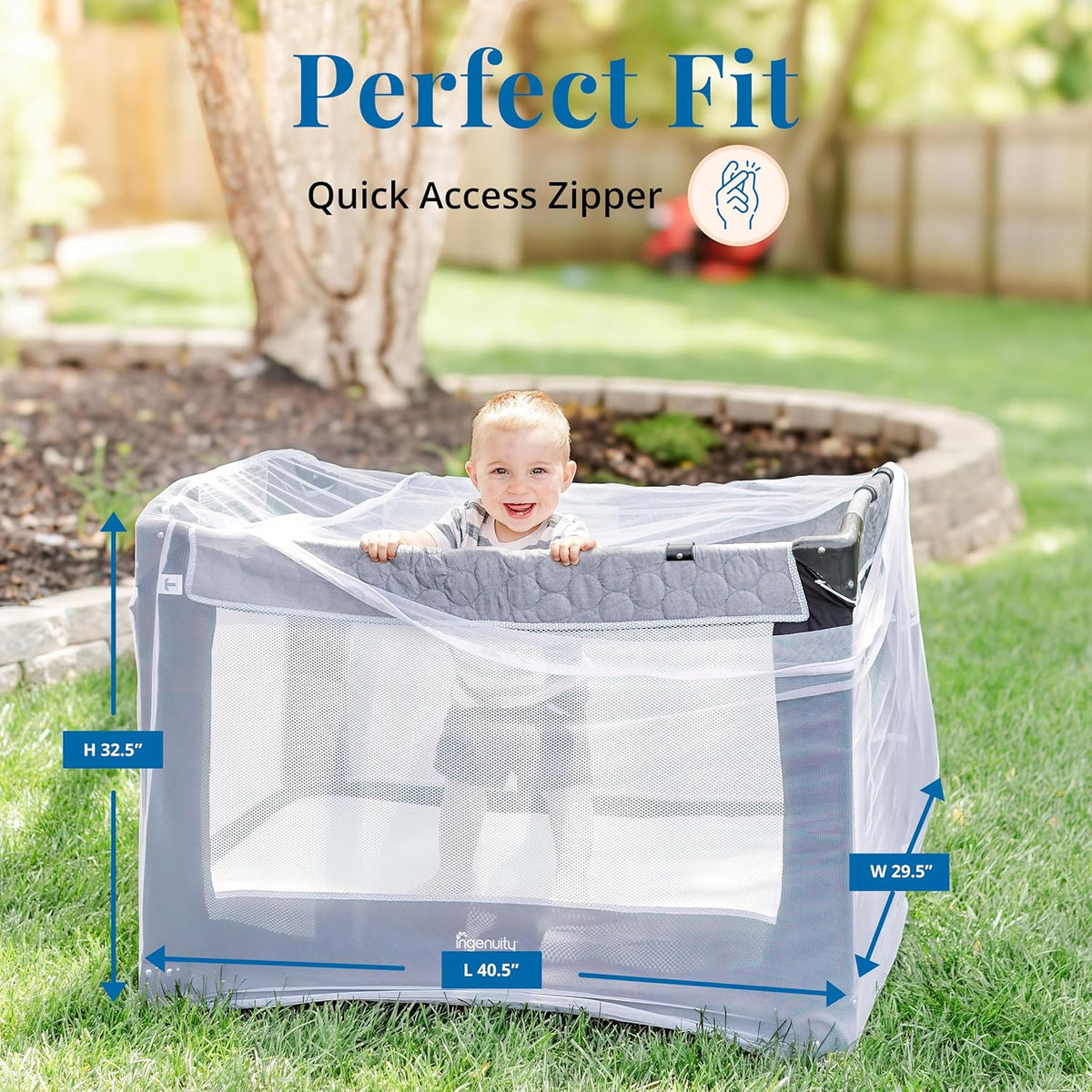 Pack n Play Cover with Zippers – Adaptable Premium Quality Mosquito Net for Stroller, Jogging Stroller, Playpen, Bassinet, Travel Crib – Portable Mosquito Net for Baby, Drawstring Base for Snug Fit