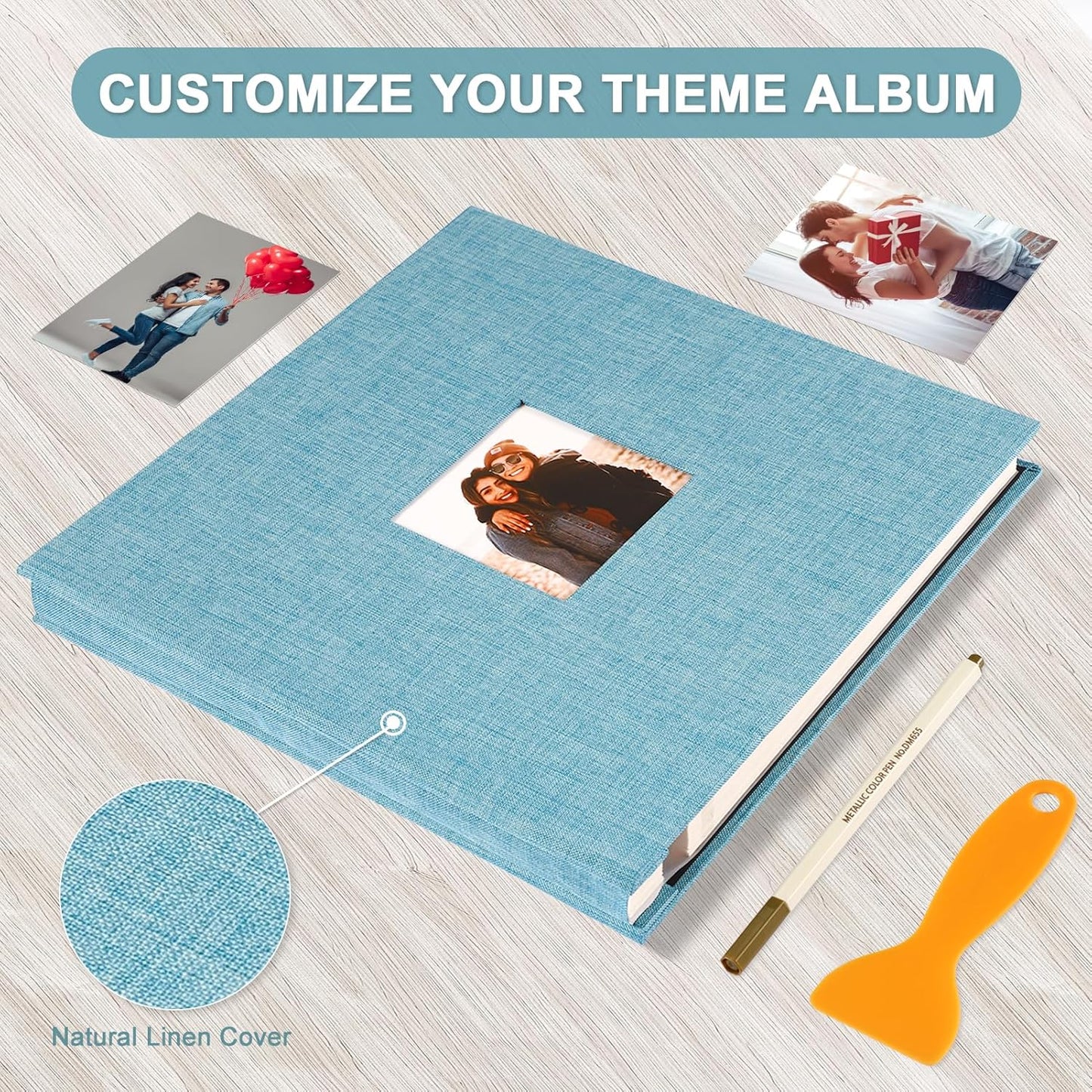 Photo Album Self Adhesive Pages Scrapbook Magnetic Photo Albums for 4x6 5x7 8x10 Pictures Sticky Pages Books for Baby Family Wedding 11x10.6 LightBlue 60 Pages