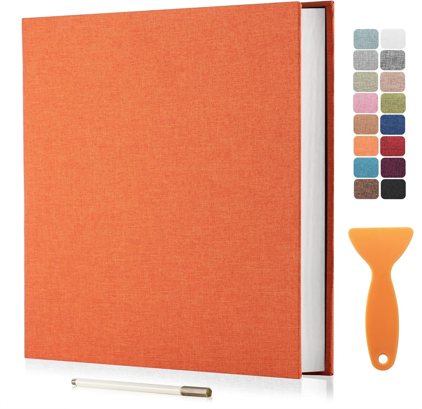 Large Photo Album Self Adhesive Scrapbook Album for 4×6 5×7 8×10 Pictures DIY Magnetic Linen Cover Album 60 Pages for Family Wedding Gifts with Metal Pen and Plastic Board