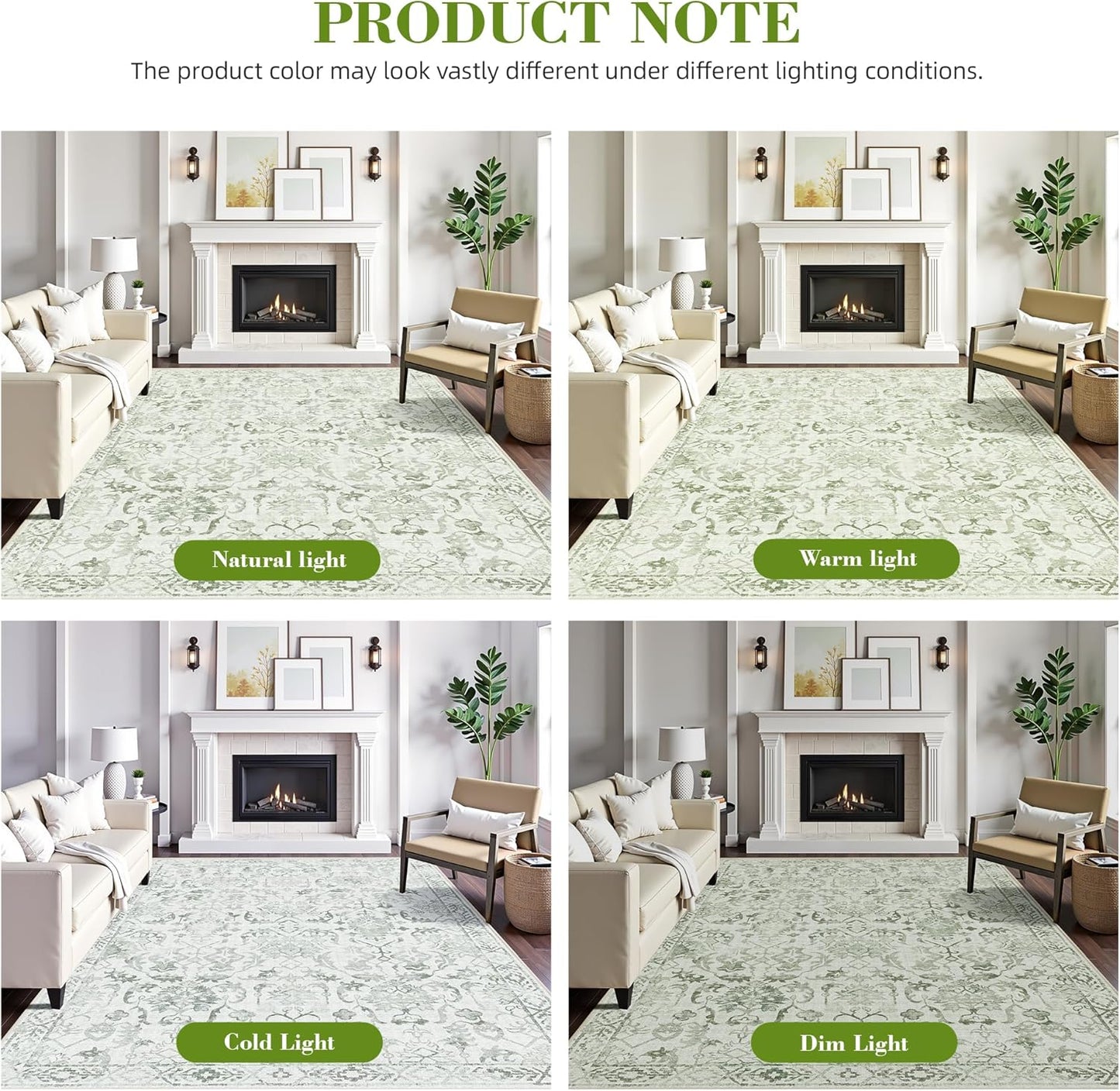 Light Green Area Rugs 6x9 for Living Room, Washable Vintage Rugs for Bedroom, Distressed Throw Rug, Non Slip Rug Carpet for Bedroom Dining Office