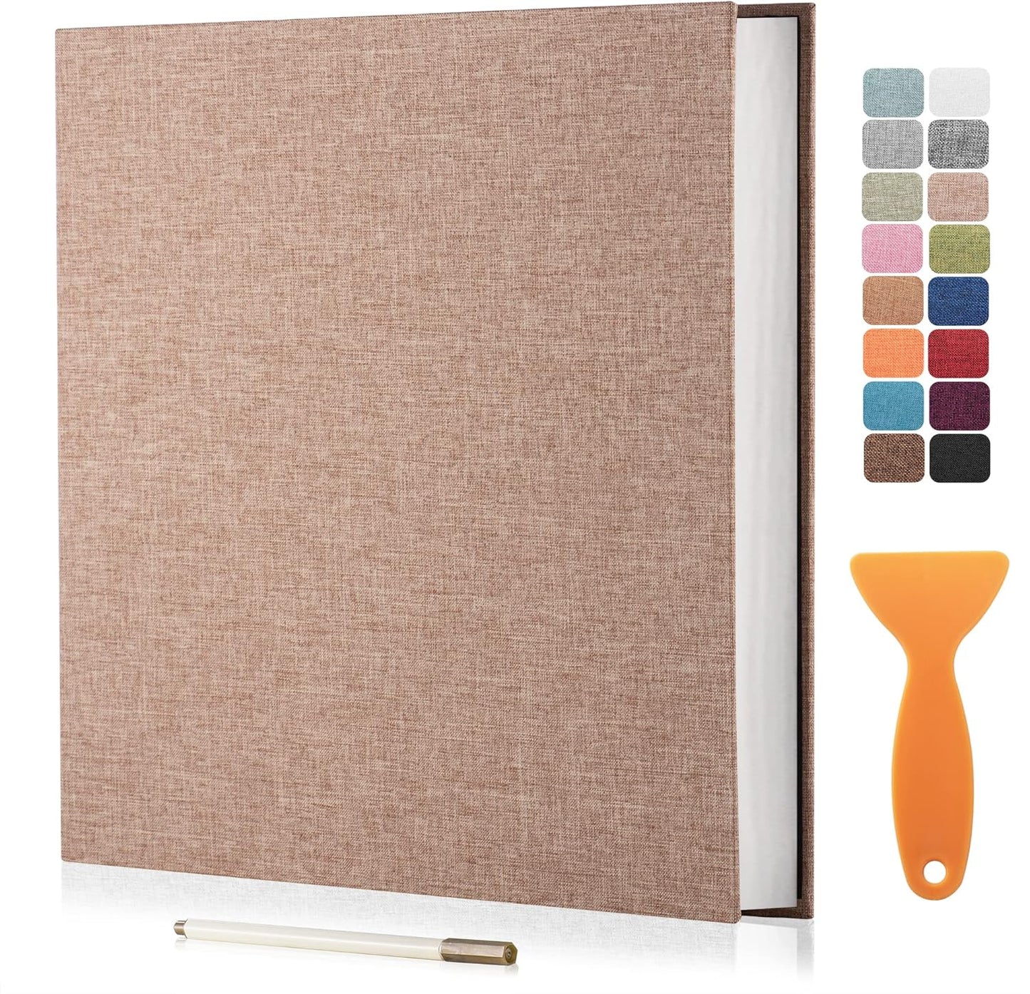 Large Photo Album Self Adhesive Scrapbook Album for 4×6 8×10 Pictures DIY Magnetic Linen Cover Album 60 Pages for Family Wedding Gifts with Metal Pen and Plastic Board